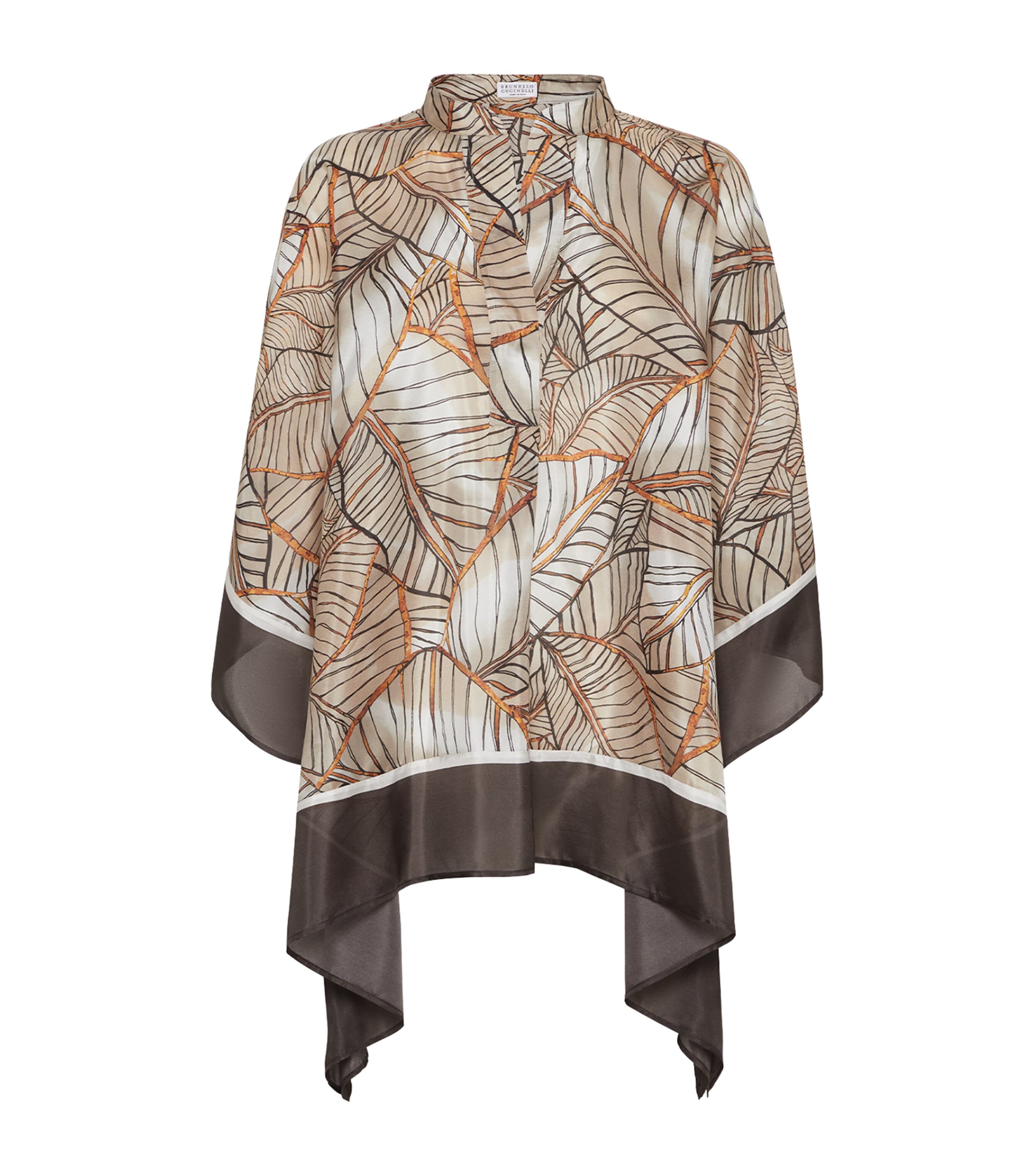 Brunello Cucinelli Silk Papyrus Poncho Blouse In Brown