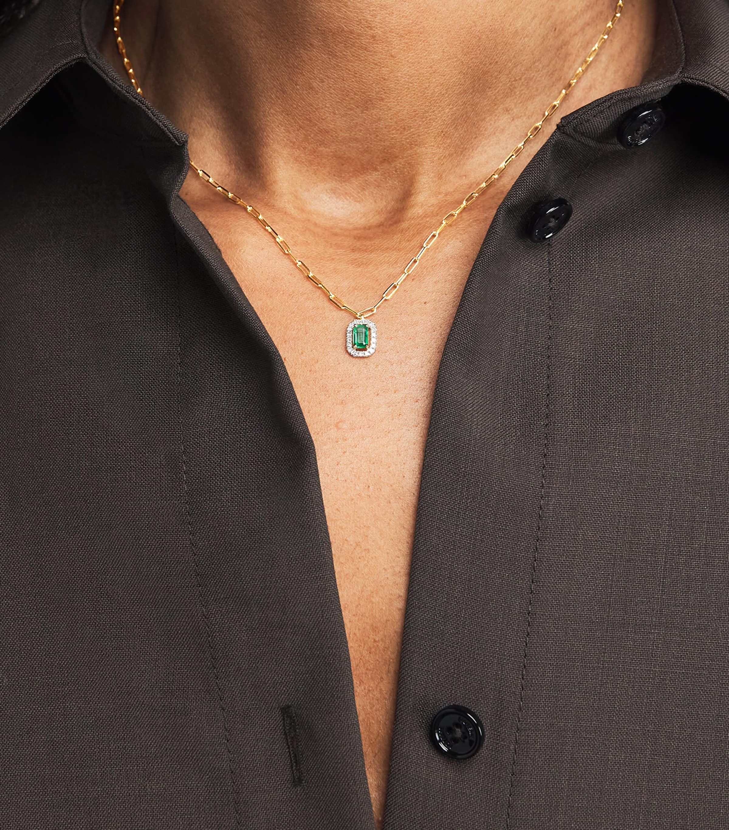 Yellow Gold, Diamond and Emerald Mini Me Necklace YELLOW GOLD Image 2