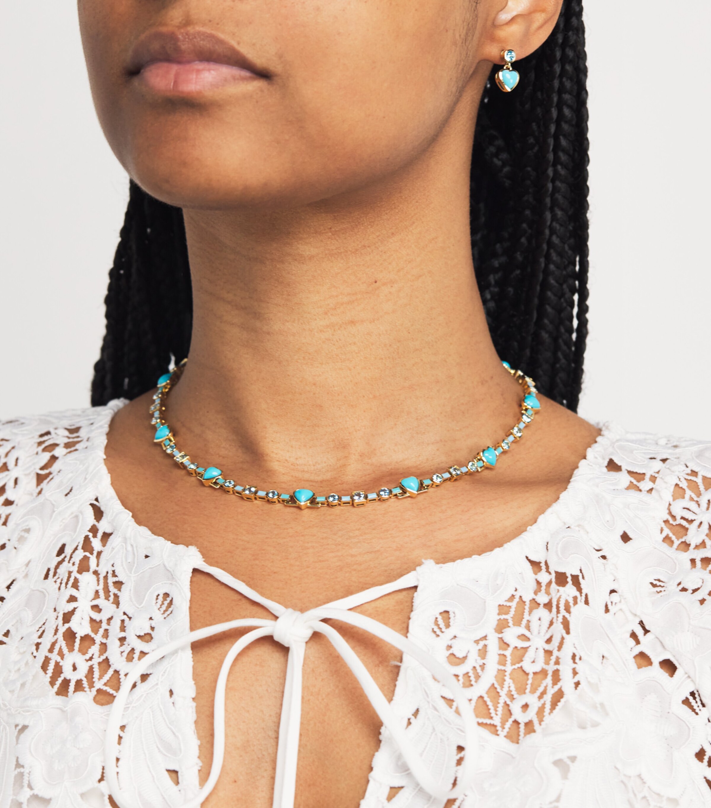 Yellow Gold, Turquoise and Topaz Blue Heart Choker YELLOW GOLD Image 2