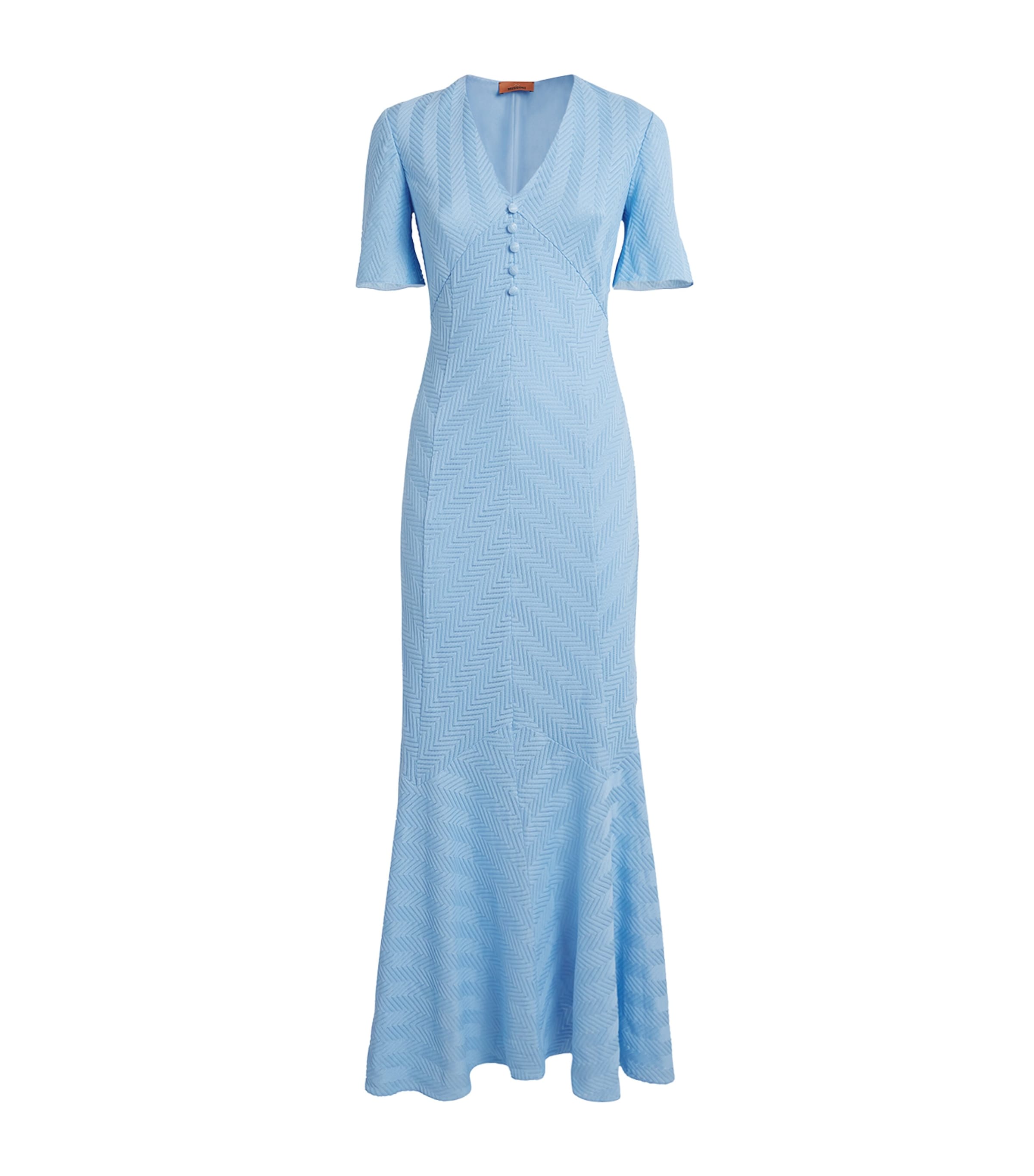 Missoni Long Dress In Cotton And Zigzag Viscose With Flared Hem In Blue