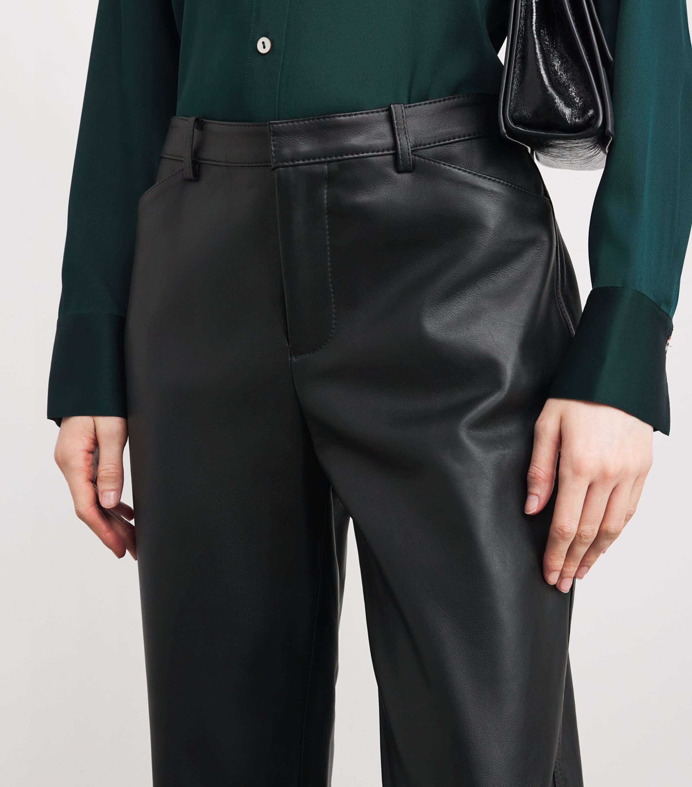 Leather Straight-Leg Trousers 001BLK Image 6