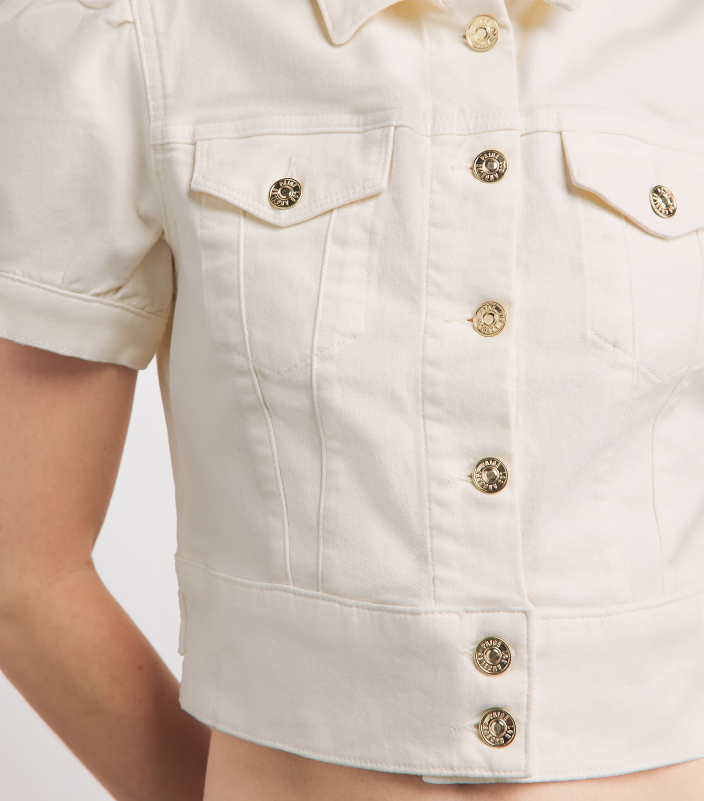 PAIGE Womens Short-Sleeve Kendra Denim Jacket Tonal Ecru Image 3