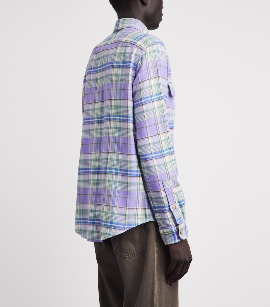 Polo Ralph Lauren Mens Cotton Flannel Check Shirt Lavnder Grn Mlt Image 5