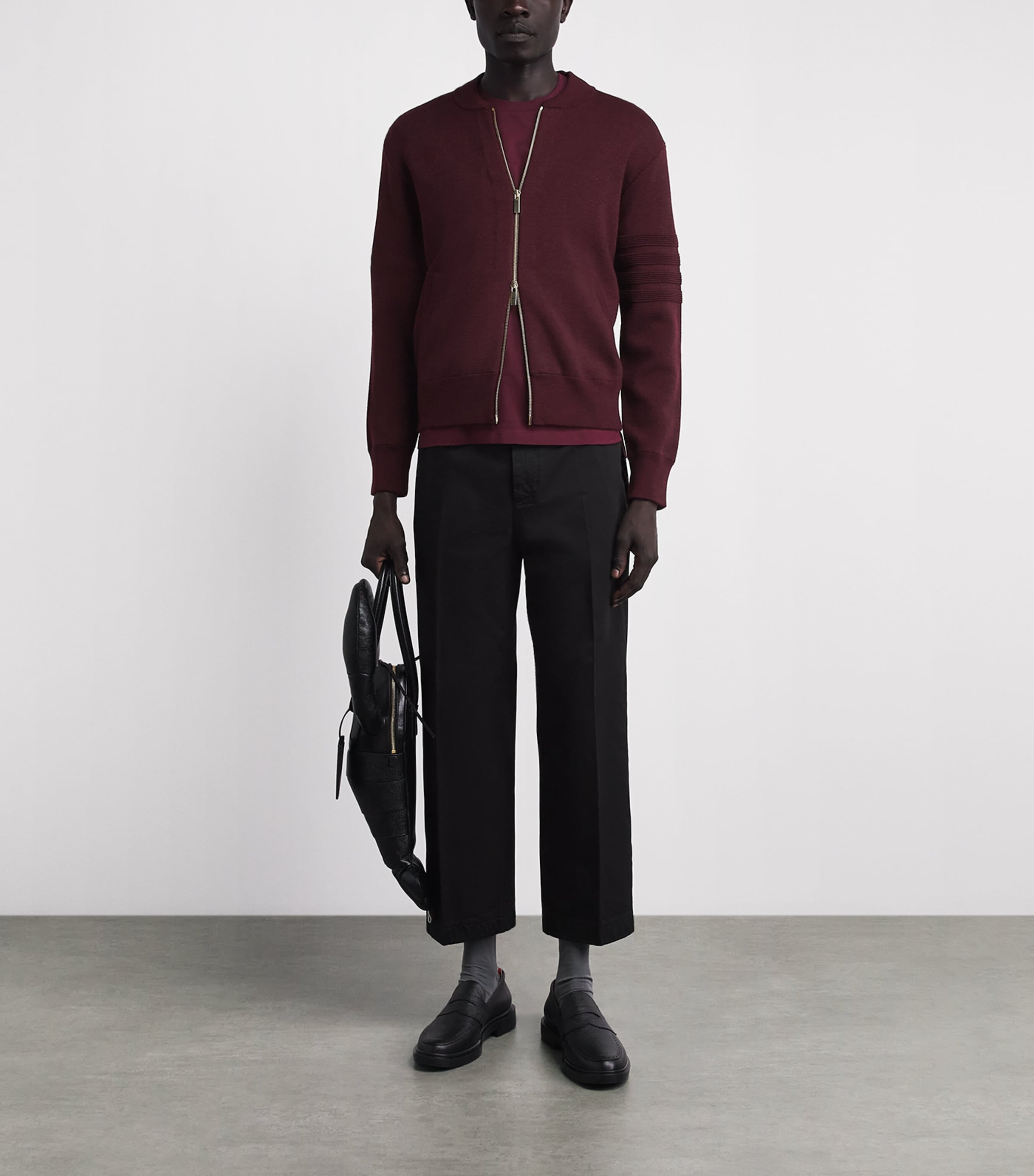 Thom Browne Mens Virgin Wool-Blend Bomber Jacket Burgundy Image 2