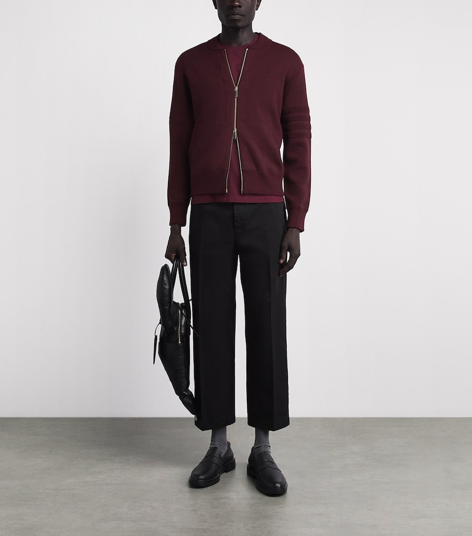 Thom Browne Mens Virgin Wool-Blend Bomber Jacket Burgundy Image 2