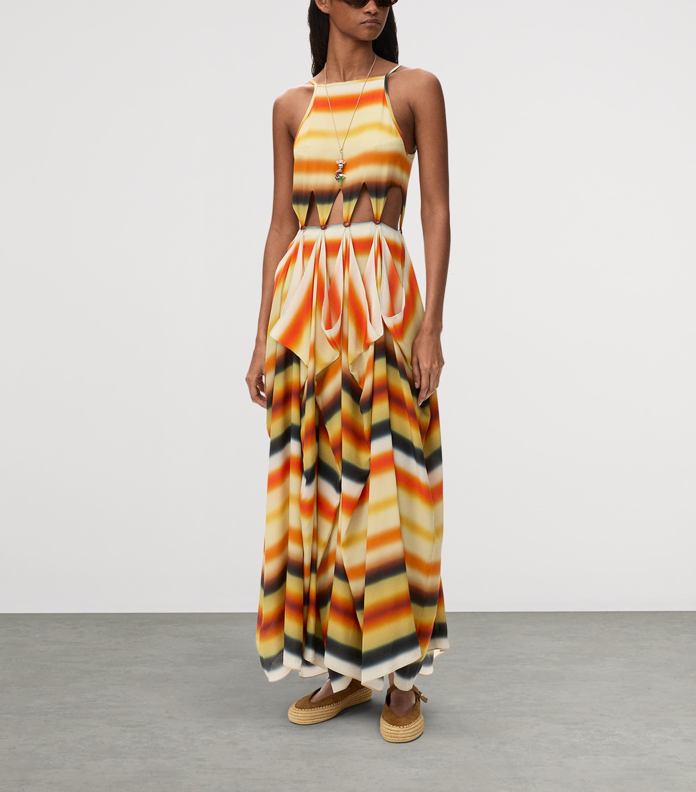 LOEWE Womens x Paula’s Ibiza Silk Striped Maxi Dress Orange/multicolor Image 2