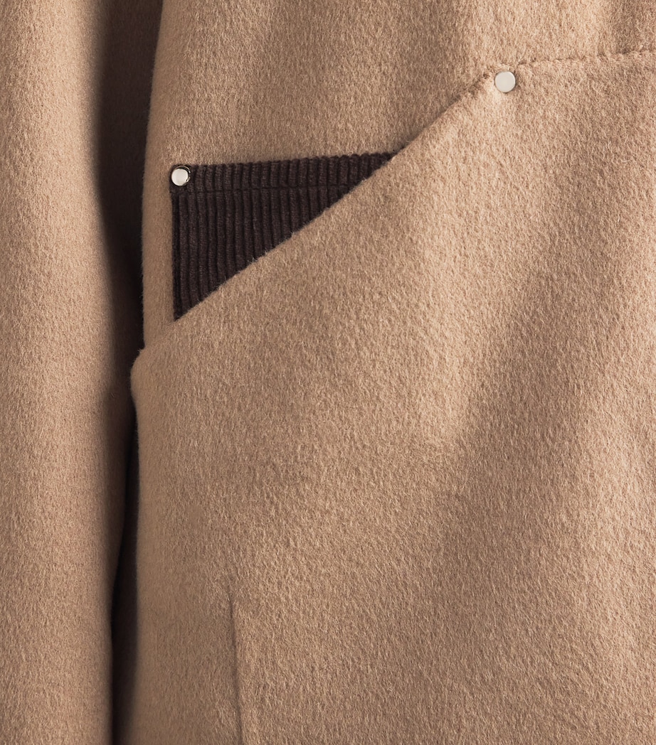 Claudie Pierlot Womens Wool-Blend Corduroy-Trim Coat Beige Image 3