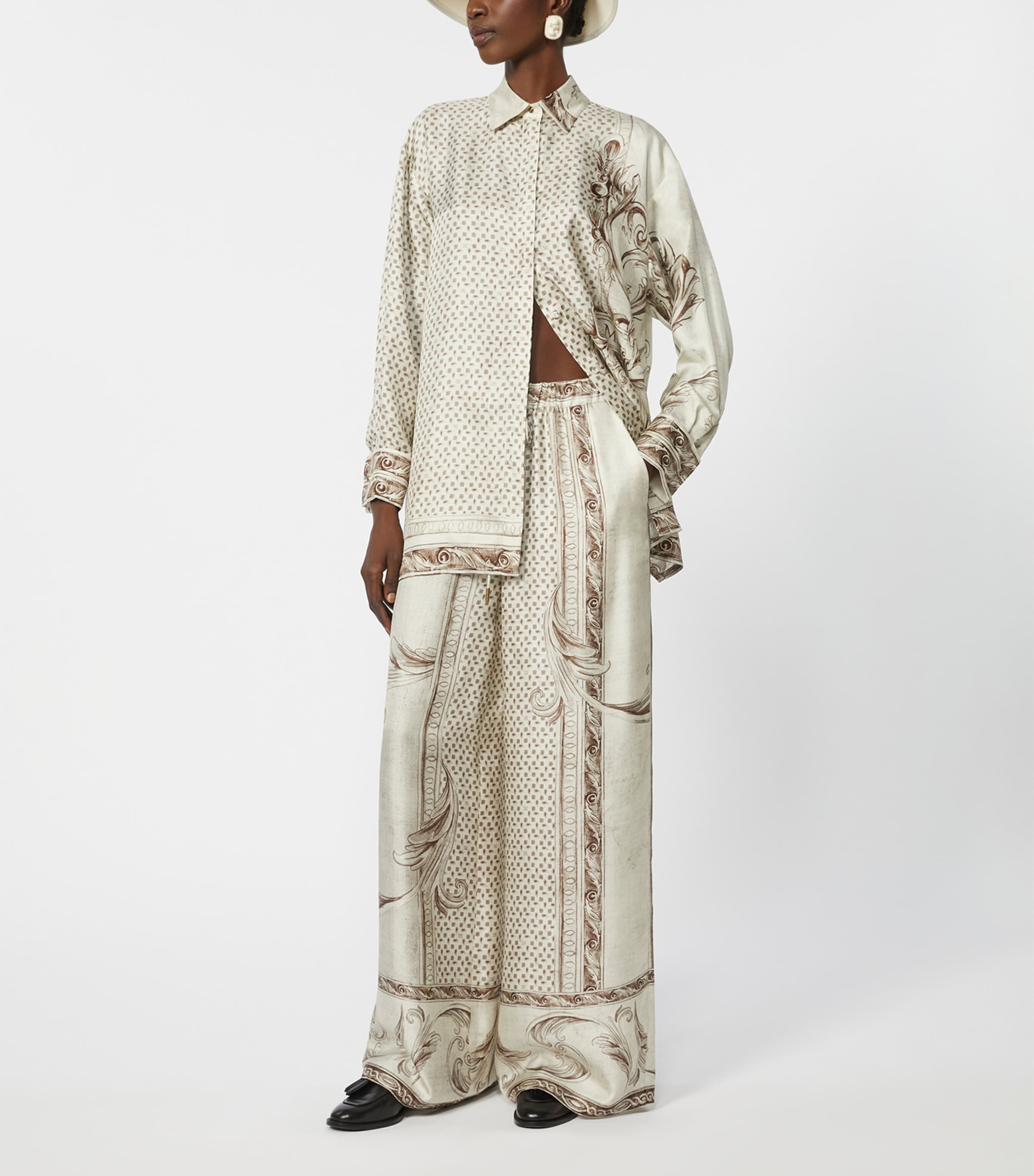 Silk Printed Wide-Leg Trousers IVORY Image 2