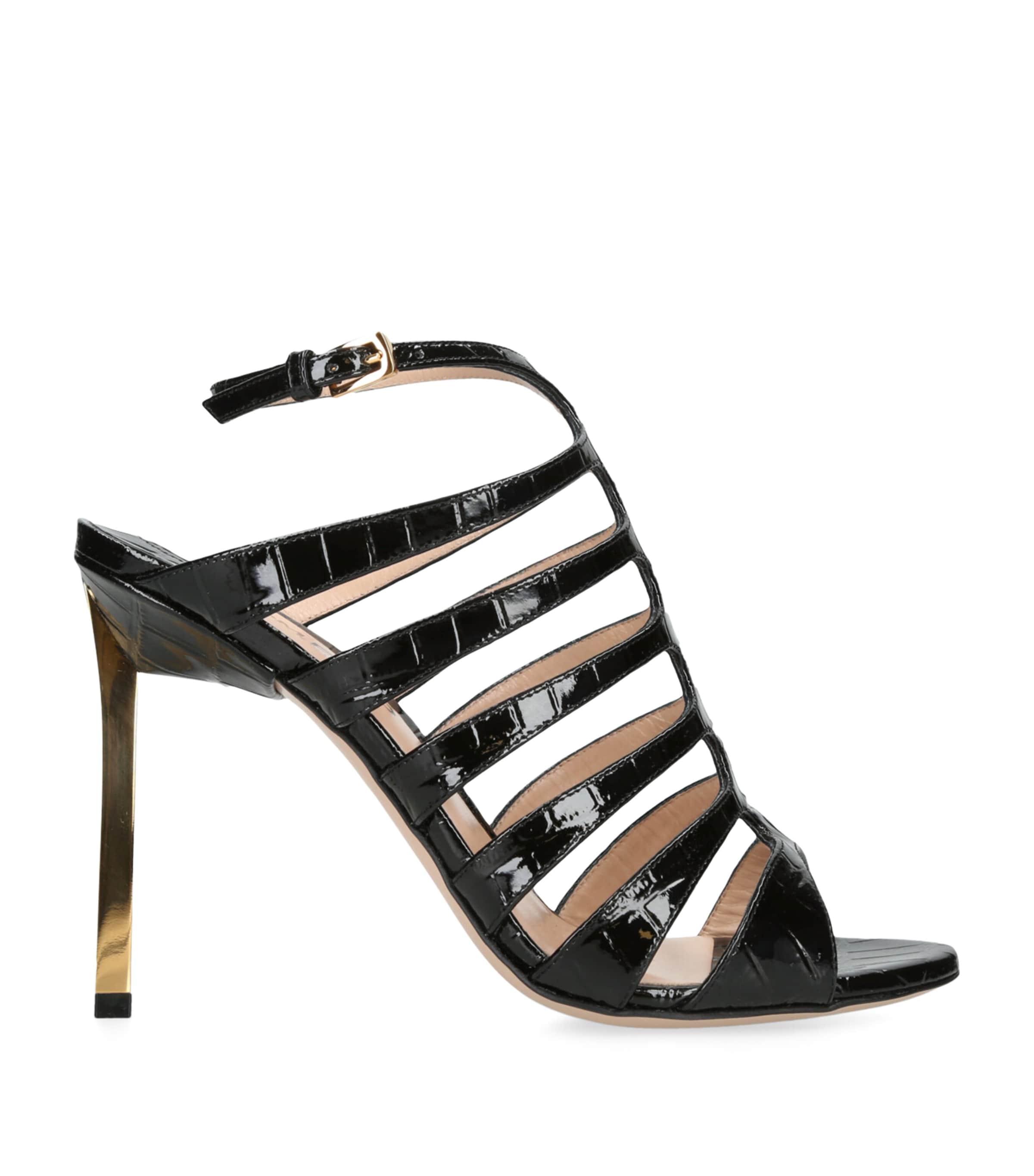 Tom Ford Carine Croc-effect Patent-leather Sandals In Black