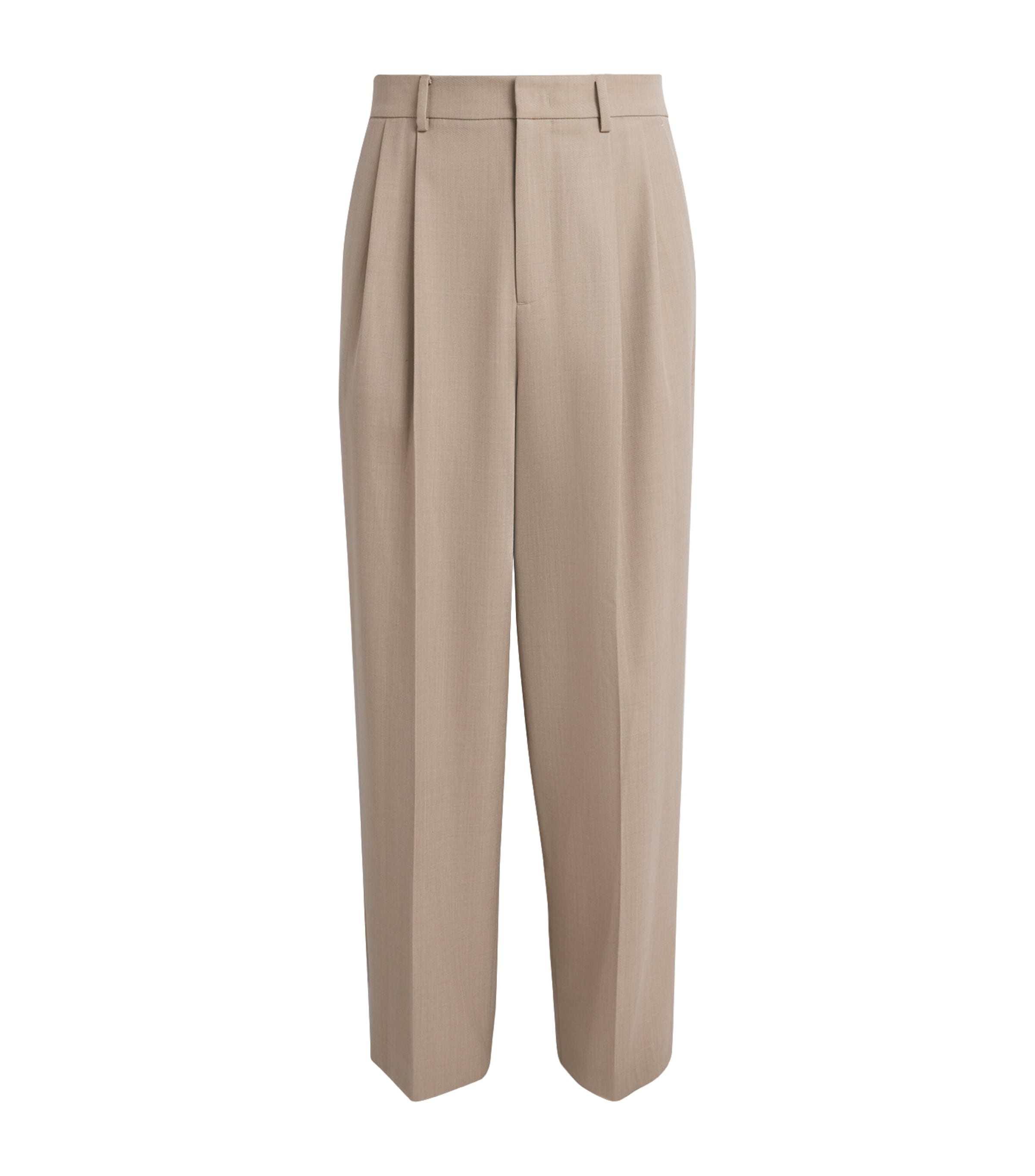 Wool-Blend Pleated Straight Trousers BEIGE Image 1