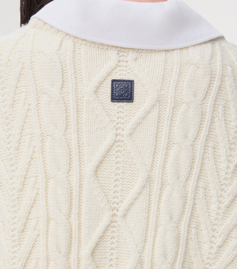 Wool Cable-Knit Contrast Sweater ECRU/BROWN Image 5