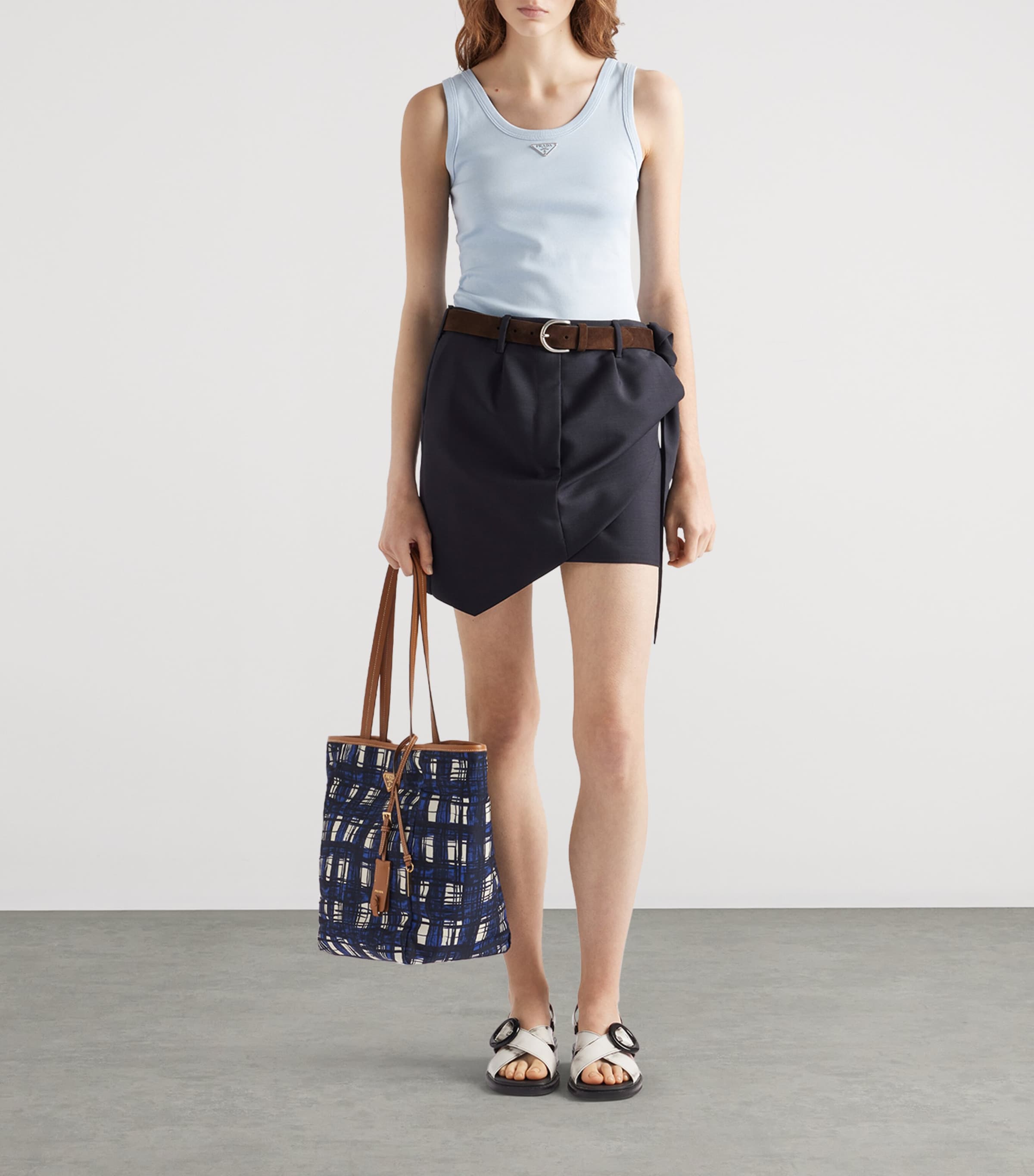 【送料&関税込】Prada Navy Blue Cotton Tank Top Buy Prada Blue Logo Tank Top in Cotton Jersey For Women