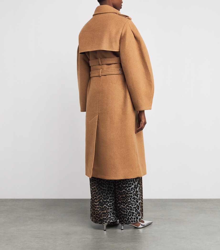 GANNI Womens Wool-Blend Belted Trench Coat Tiger's Eye Image 5
