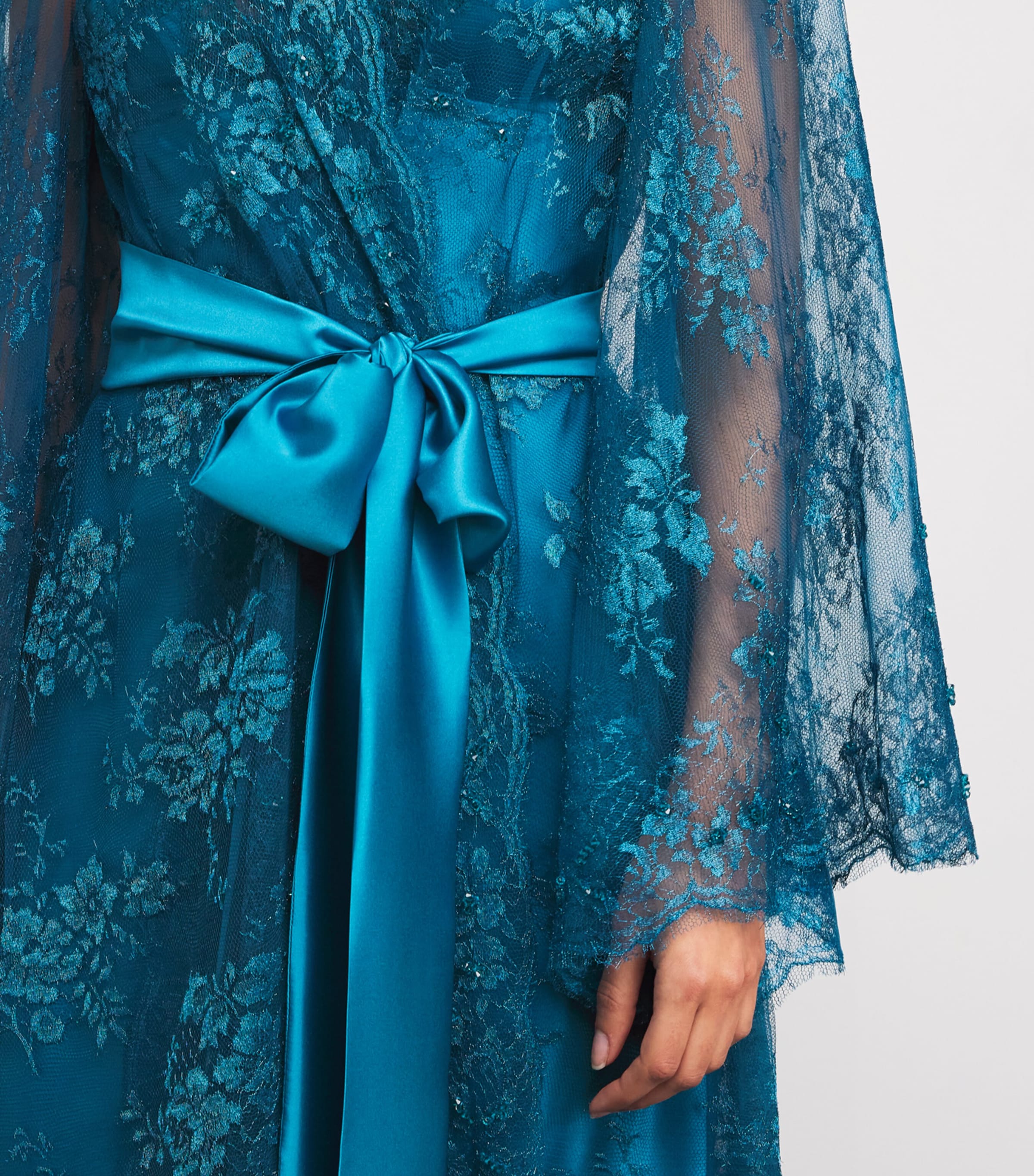 Silk Embellished Long Robe PETROL BLUE GREEN Image 6