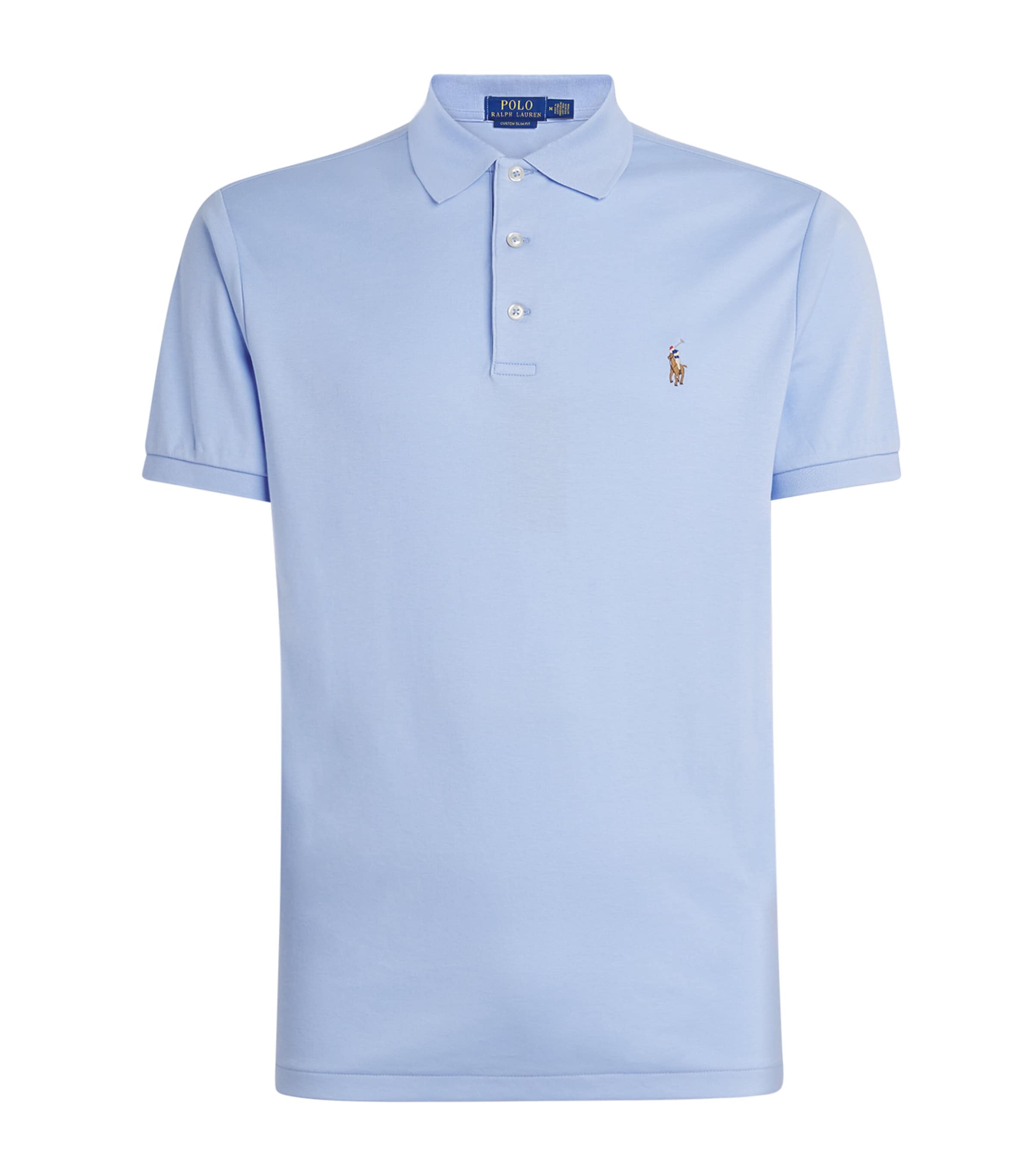 Polo Ralph Lauren Mens Cotton Slim-Fit Polo Shirt Pebble Blue Image 1