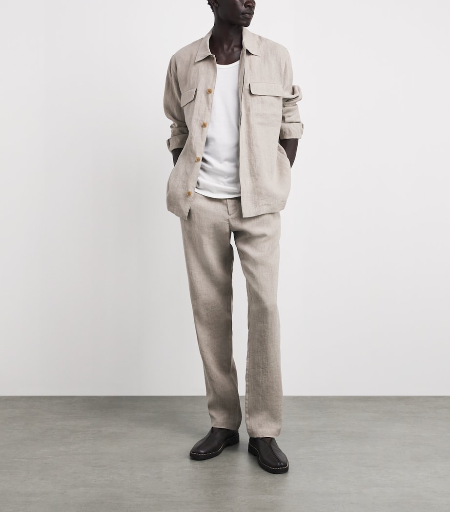 Sunspel Mens Linen Overshirt Brbd Sand Image 2