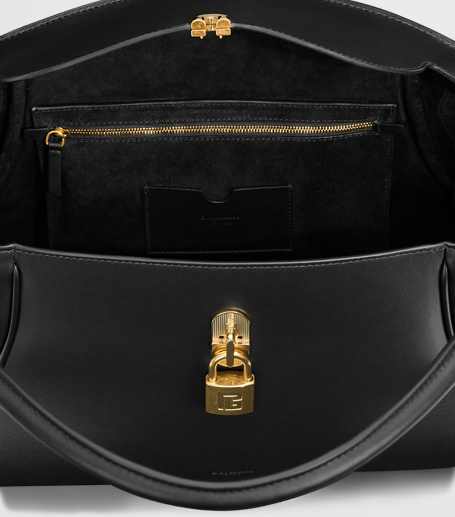 Balmain Womens Medium Leather Pulse Day Top-Handle Bag Noir Image 4
