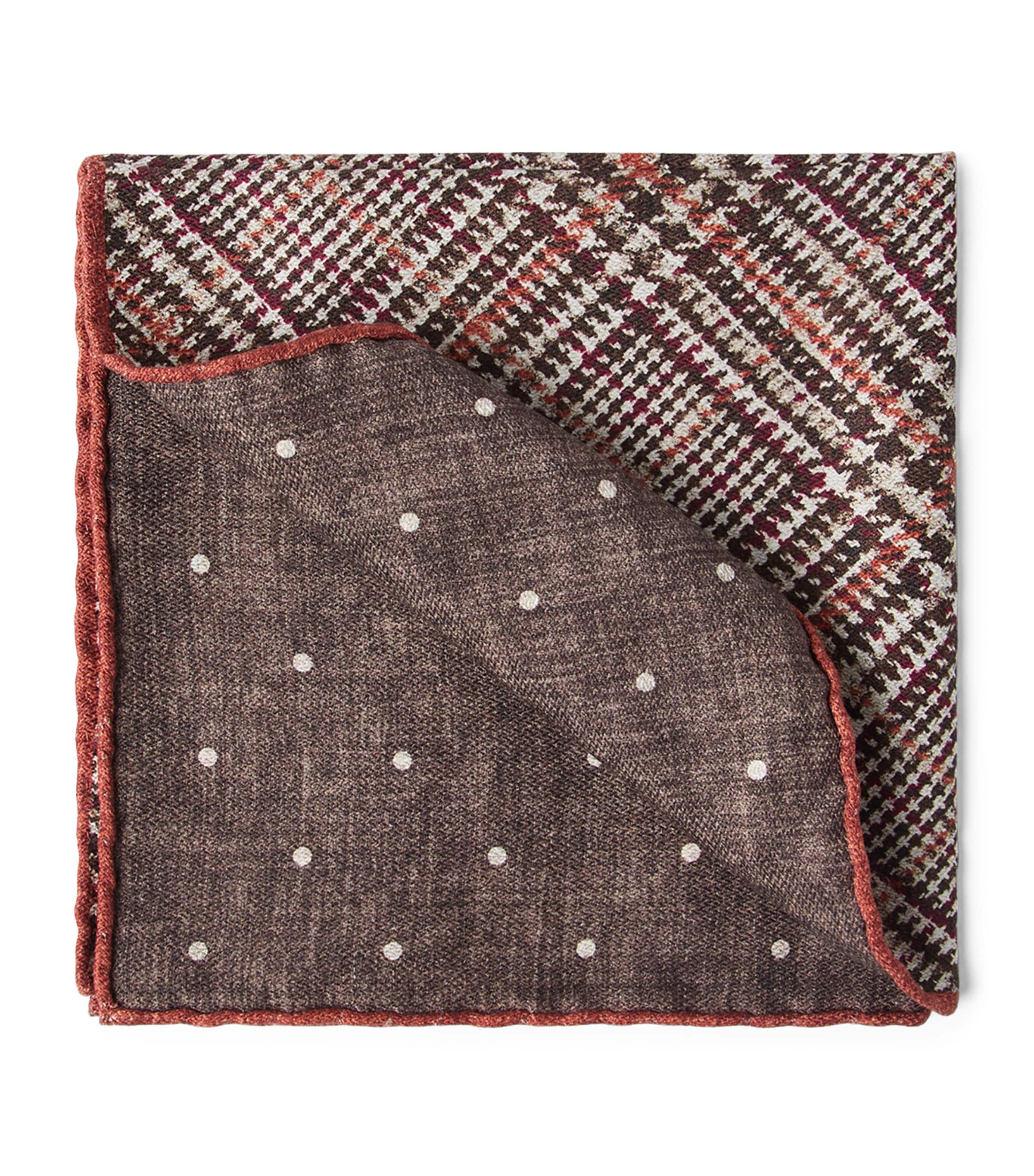 Brunello Cucinelli Silk Prince Of Wales Pocket Square In Brown