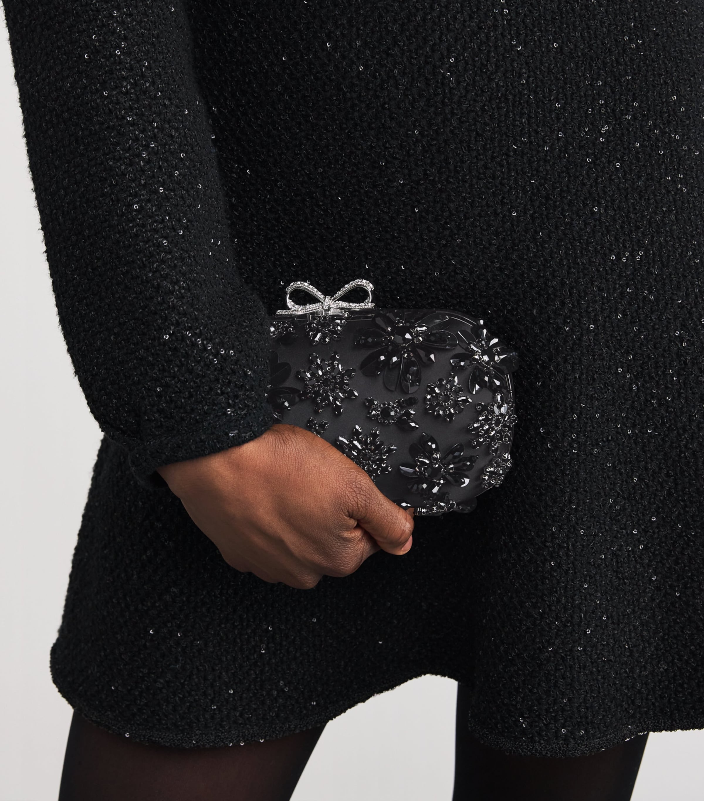 Satin Crystal-Embellished Clutch Bag BLACK Image 2