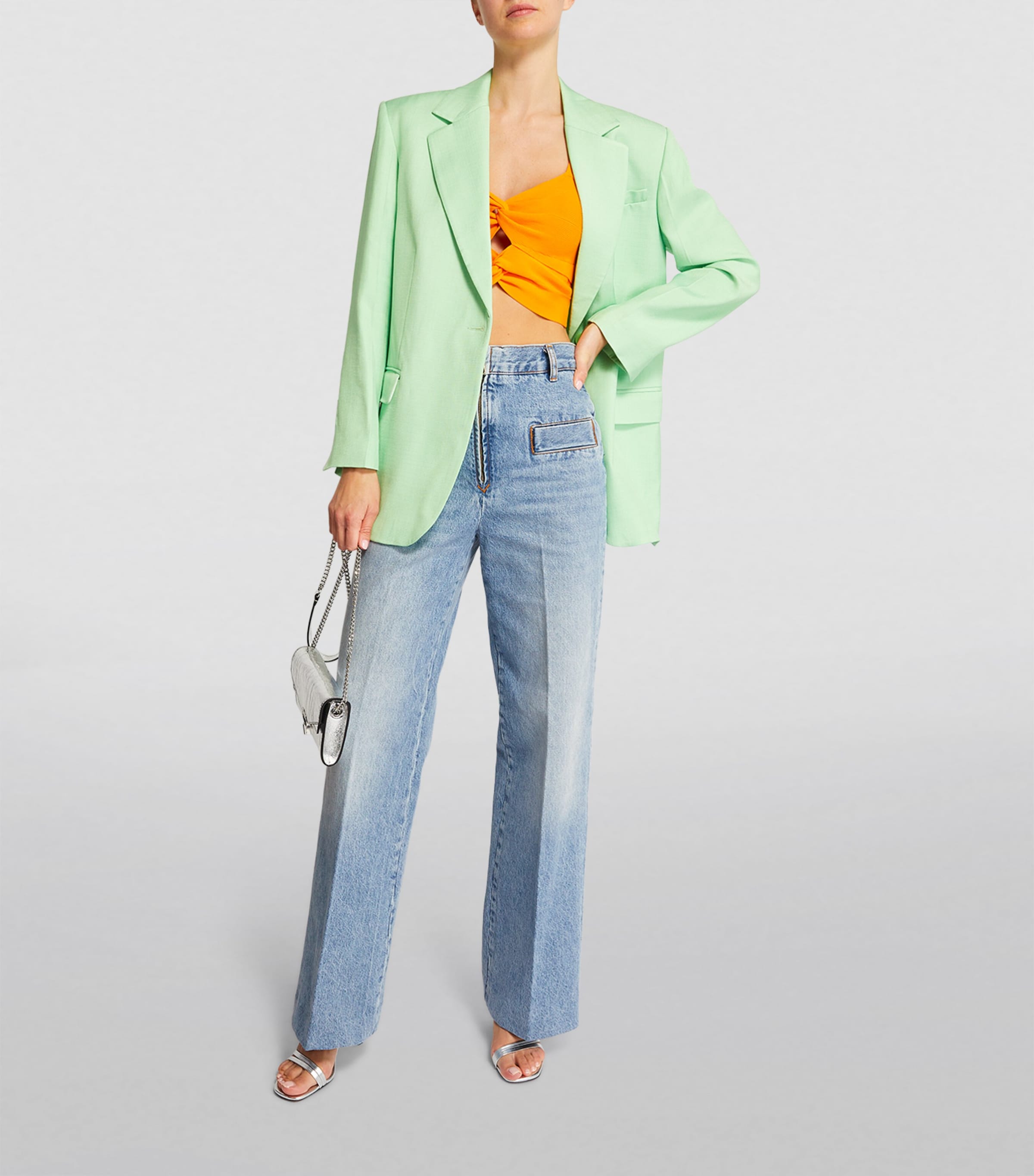 Sandro Paris Womens Zip Wide-Leg High-Rise Jeans Blue Jean Image 2