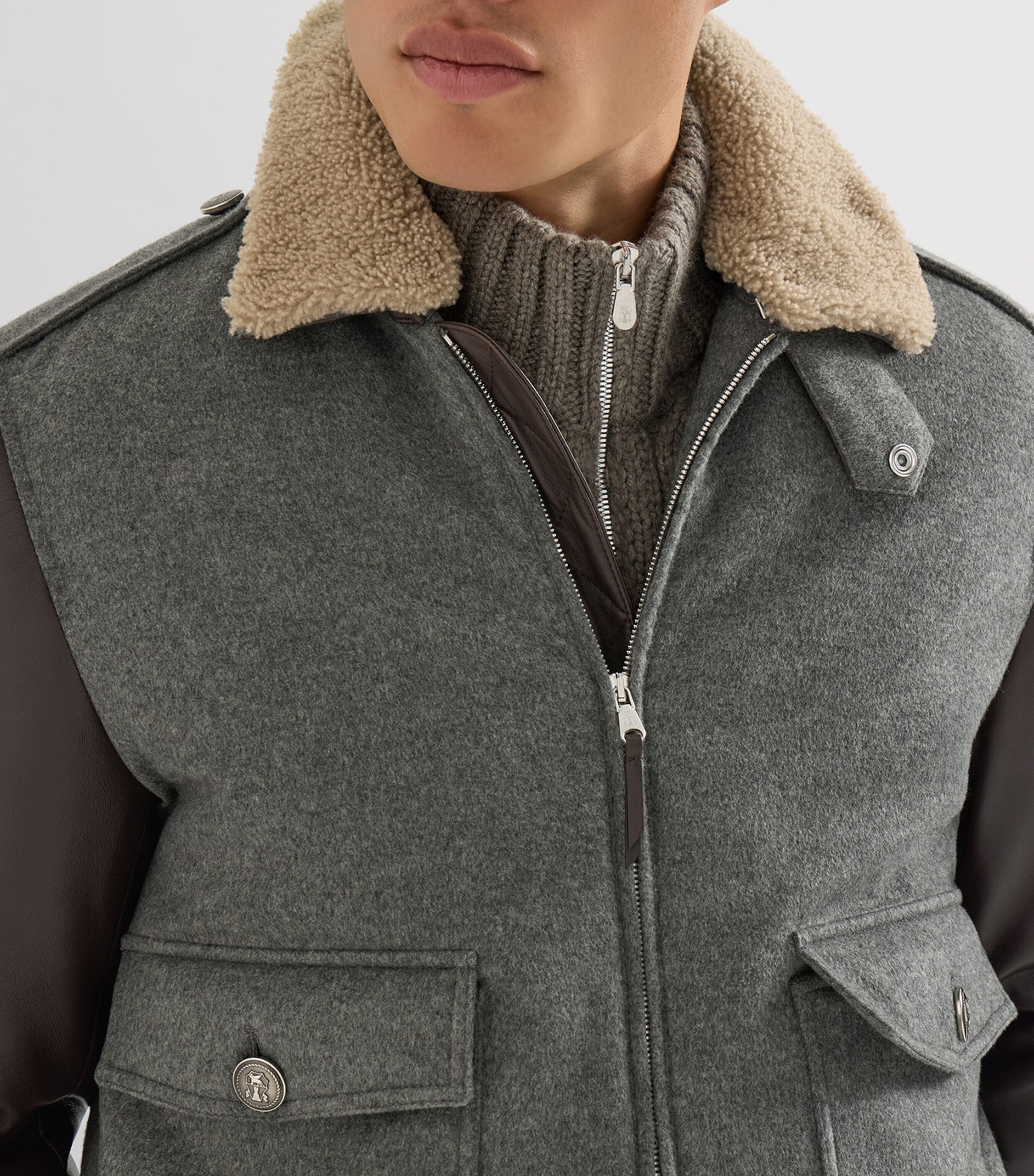 Brunello Cucinelli Mens Cashmere Bomber Jacket Grigio Medio Image 6