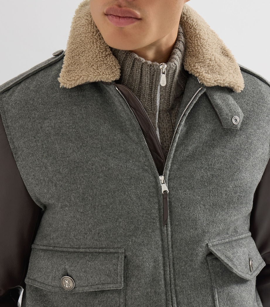 Brunello Cucinelli Mens Cashmere Bomber Jacket Grigio Medio Image 6