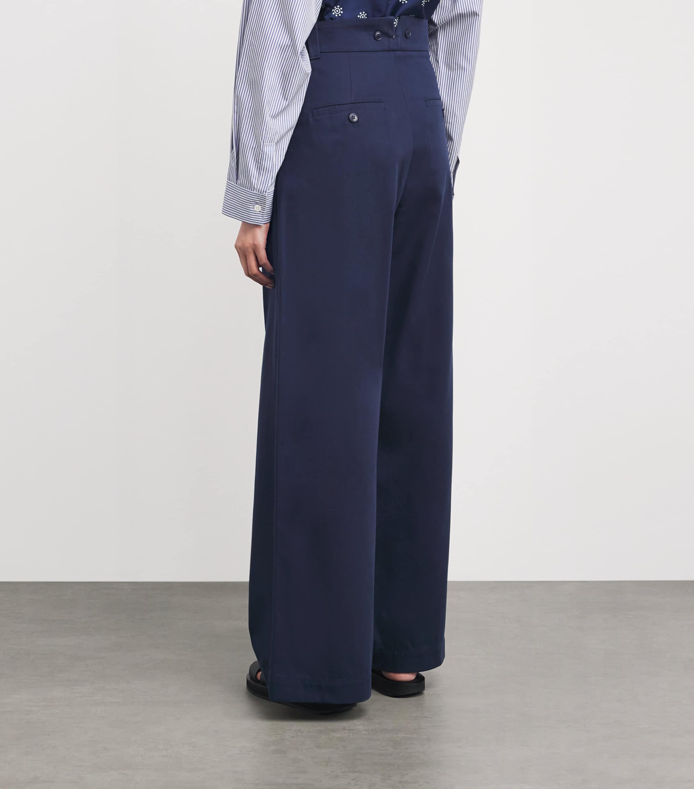 Cotton Wide-Leg Trousers NAVY Image 4