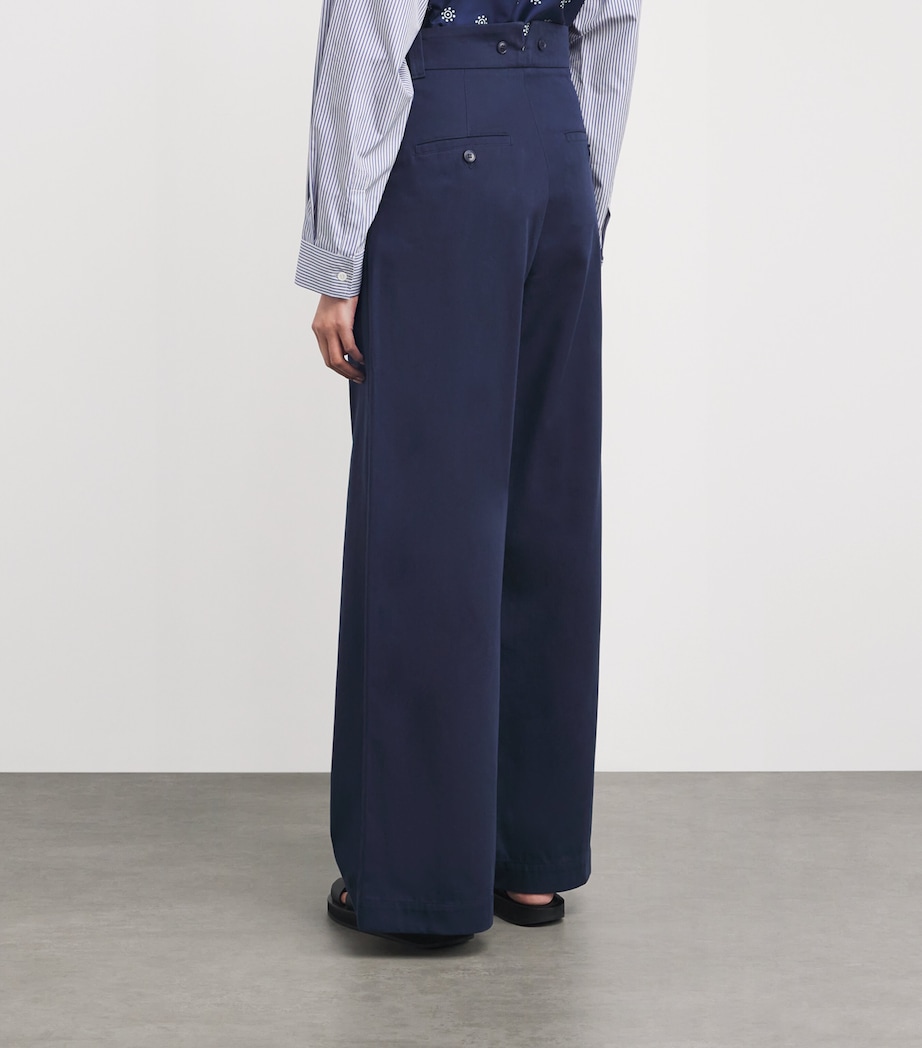 Cotton Wide-Leg Trousers NAVY Image 4