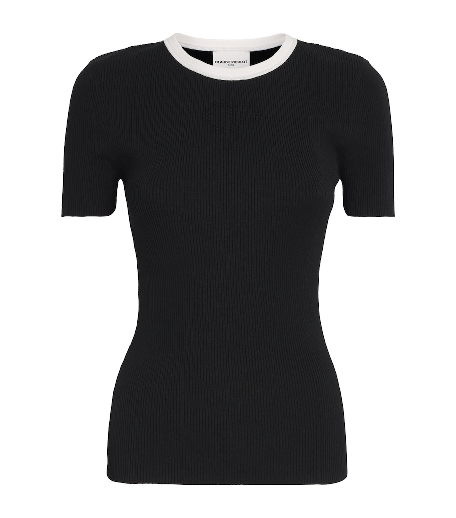 Rib-Knit Embroidered Sweater BLACK Image 1