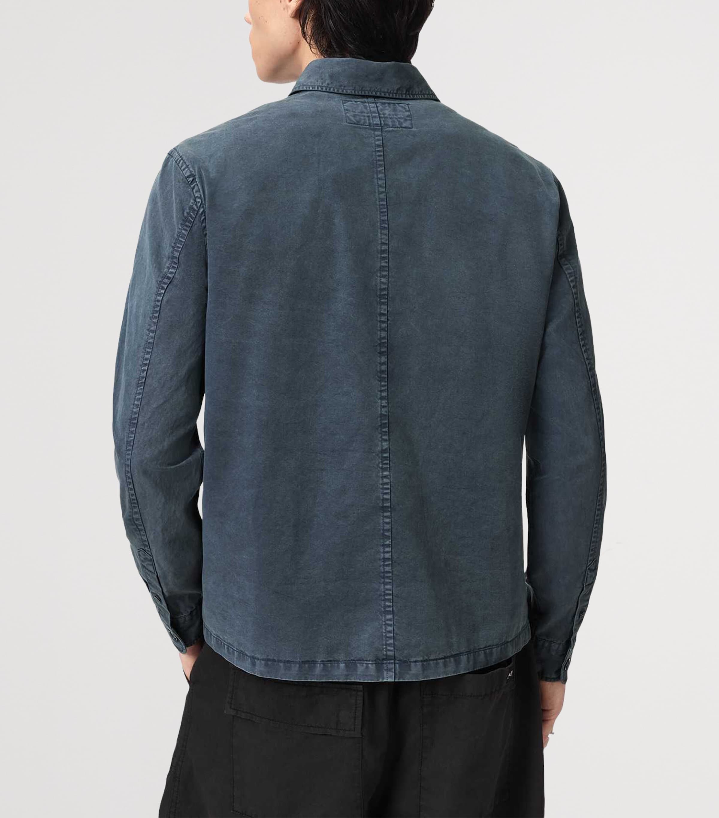 AllSaints Mens Organic Cotton-Blend Rohdi Overshirt Dark Steel Blue Image 4
