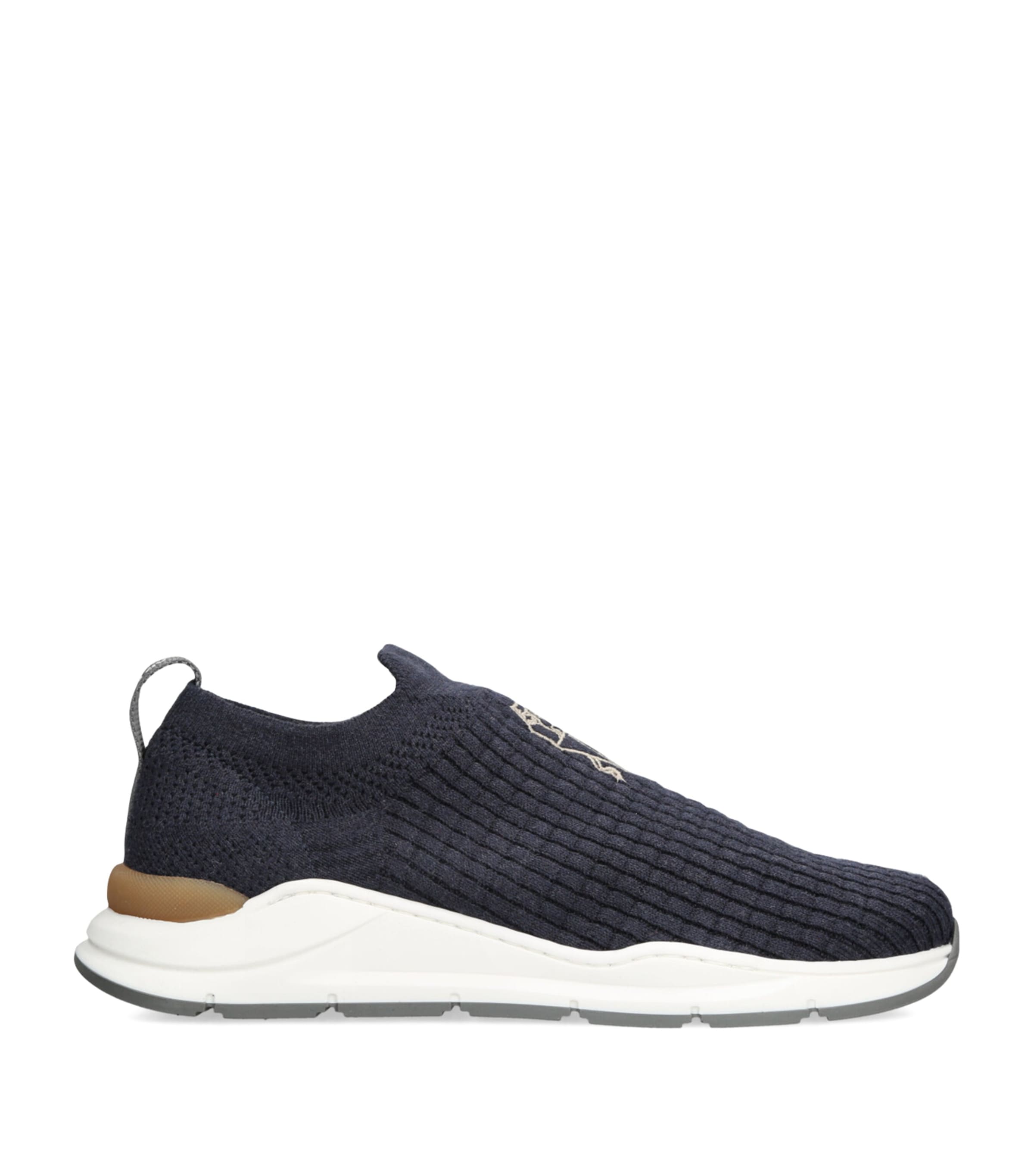 Brunello Cucinelli Knitted Slip-on Sneakers In Navy