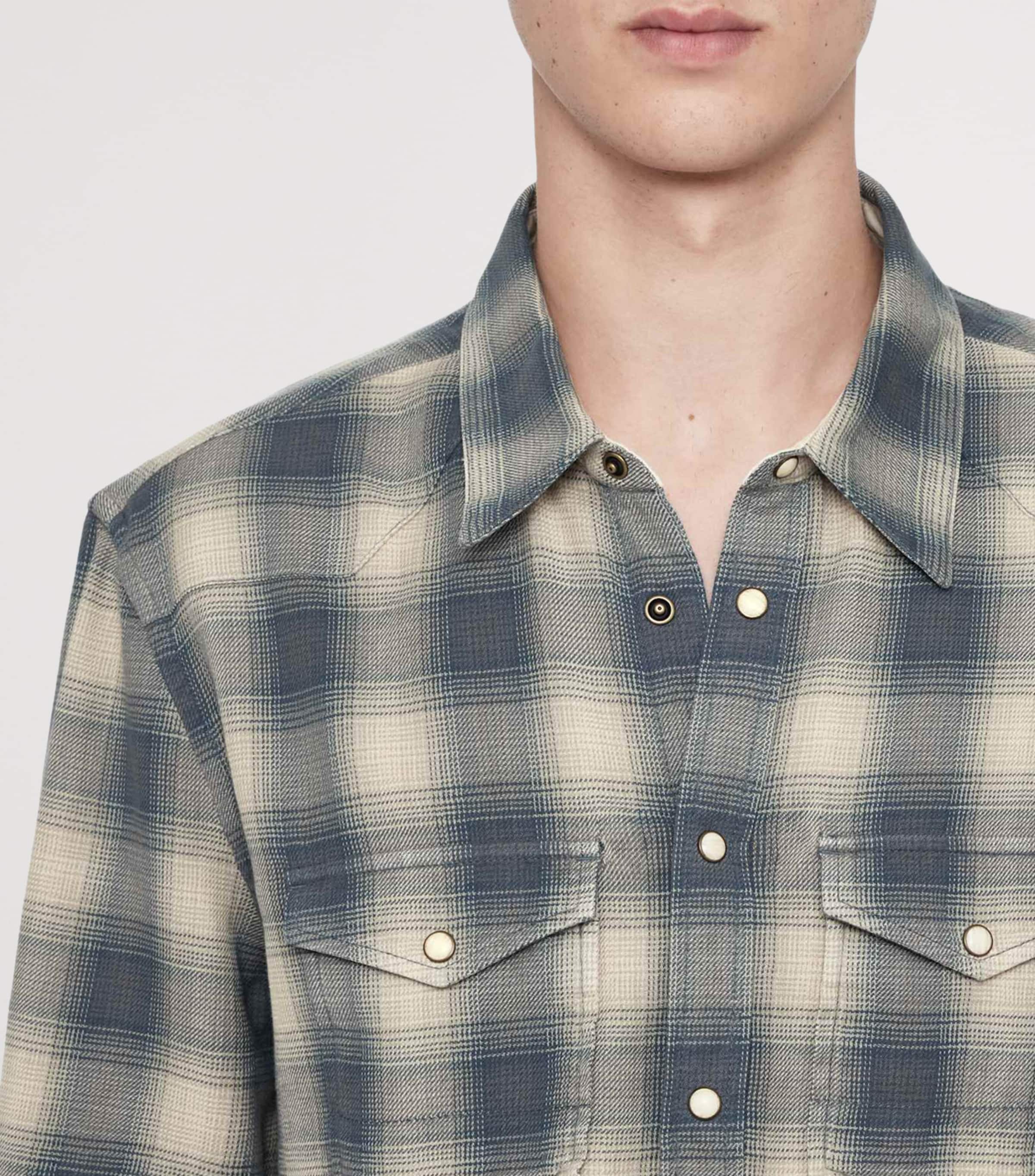 AllSaints Mens Organic Cotton Flannel Brook Shirt Blue Check Image 7