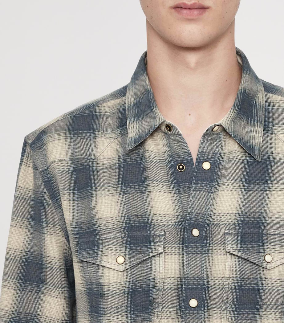 AllSaints Mens Organic Cotton Flannel Brook Shirt Blue Check Image 7