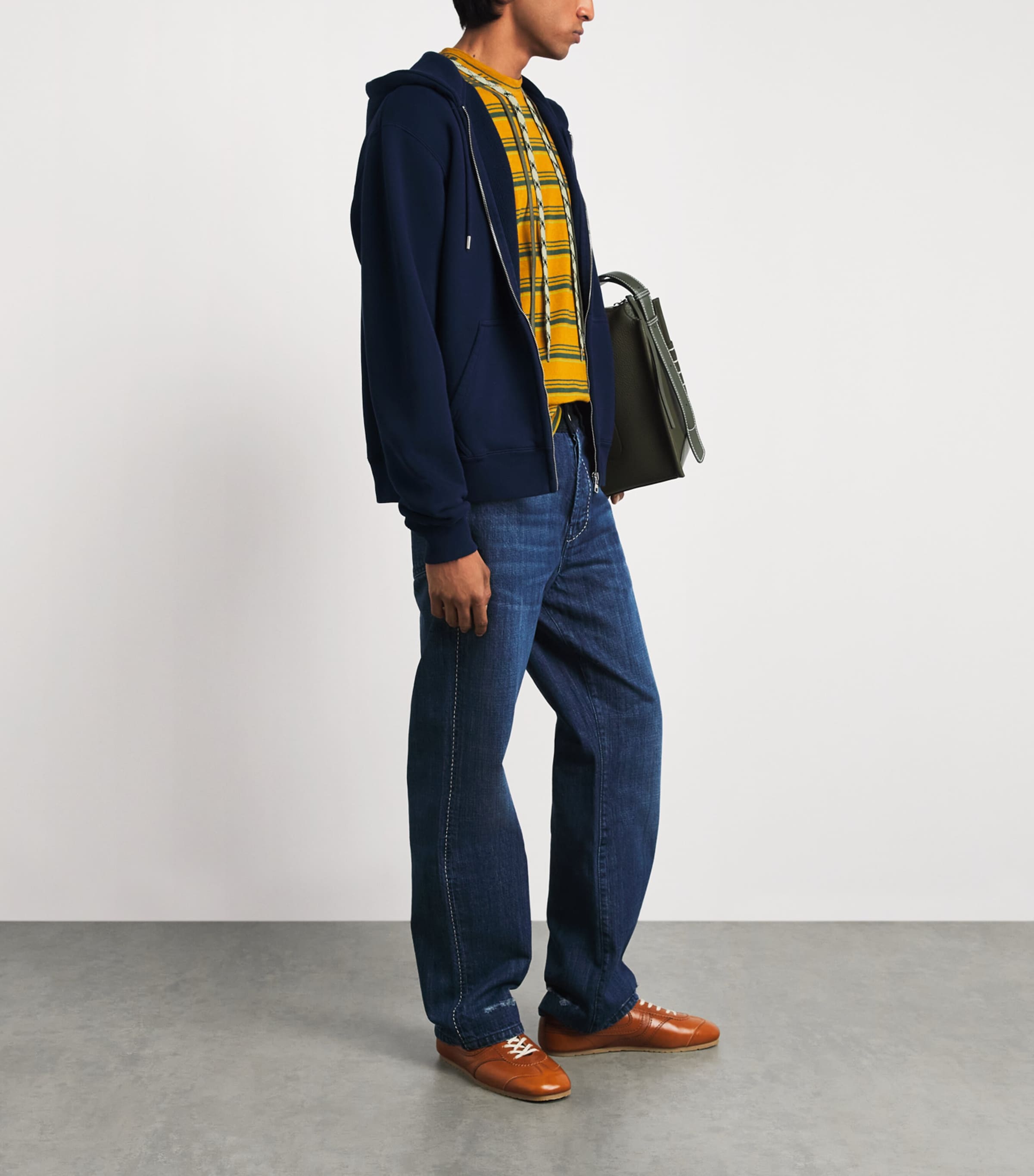 JW Anderson Mens Cotton Zip-Up Hoodie Navy Image 2