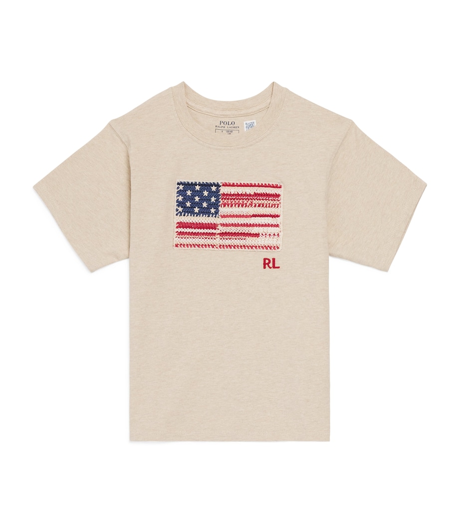 Ralph Lauren Kids Cotton American Flag T-Shirt (7-14 Years) Expedition Dune Hthr Image 1