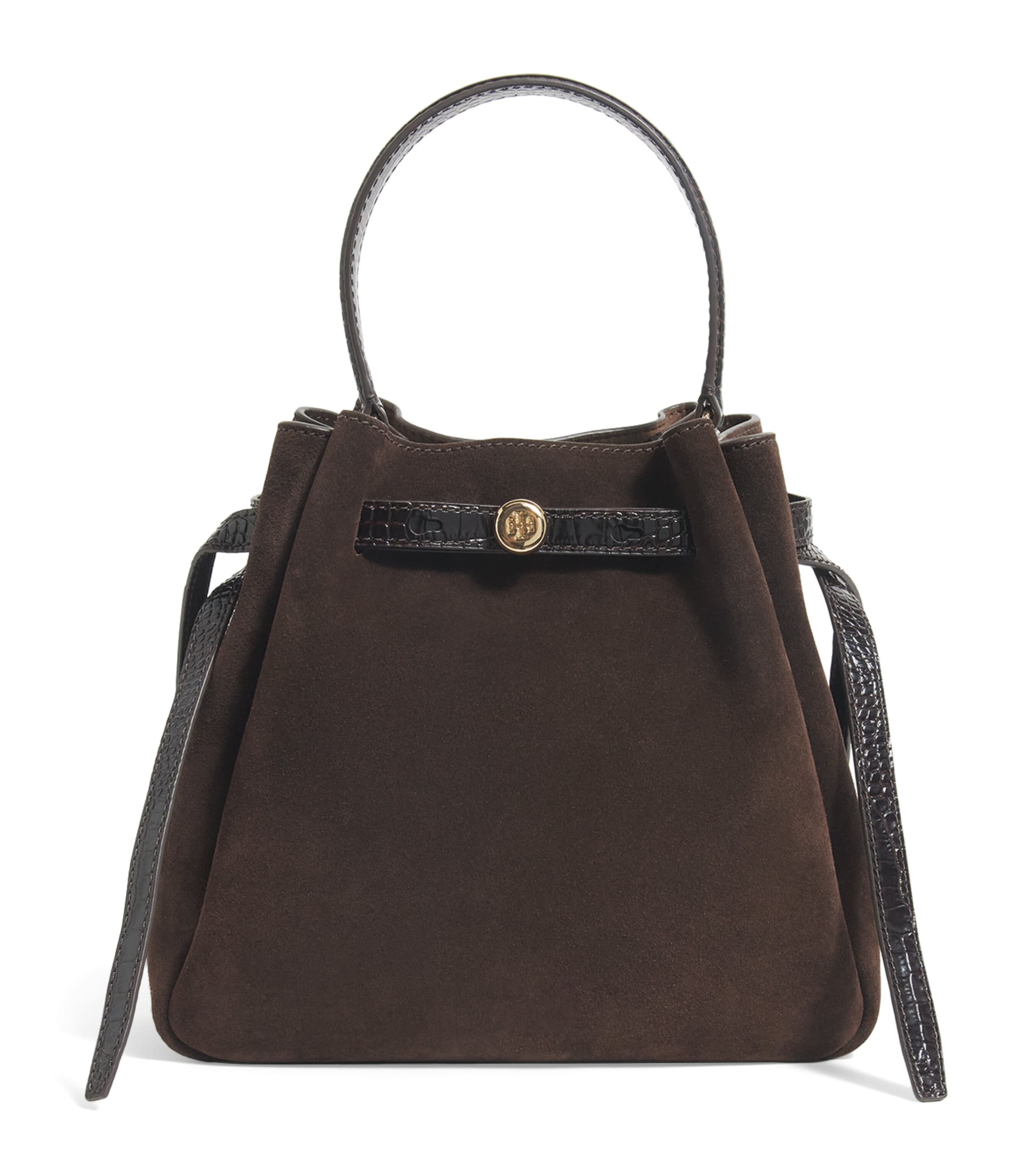 Tory Burch Suede Romy Bucket Bag In Brown