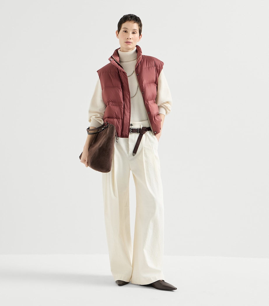 Brunello Cucinelli Womens Water-Resistant Monili-Detail Gilet Rosso Mattone Image 3