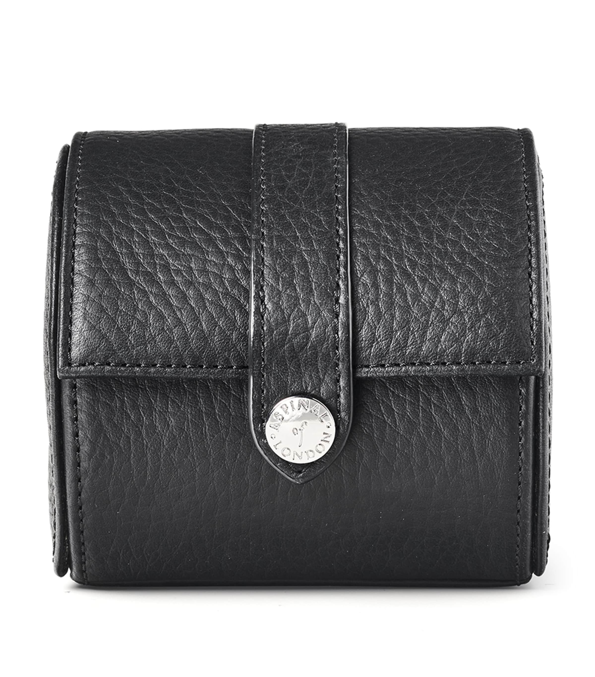 Aspinal Of London Womens Black Travel Leather Watch Roll In Black