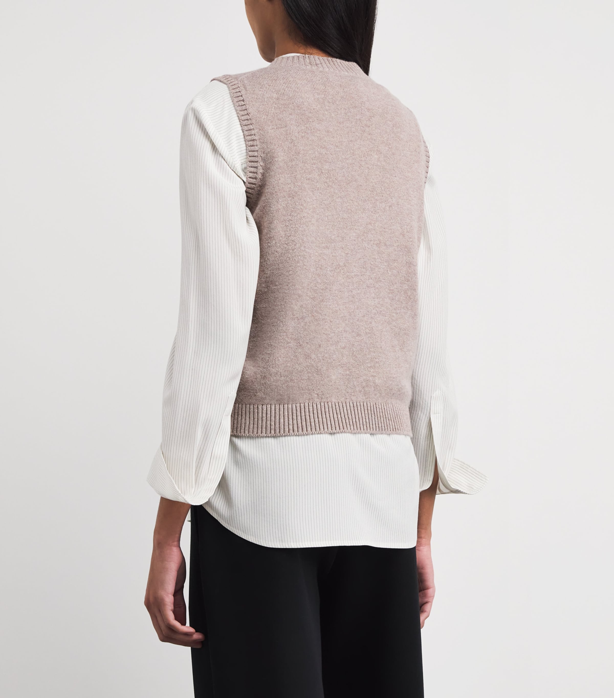 Harrods Womens Cashmere-Cotton Sweater Vest Dark Natural Image 5