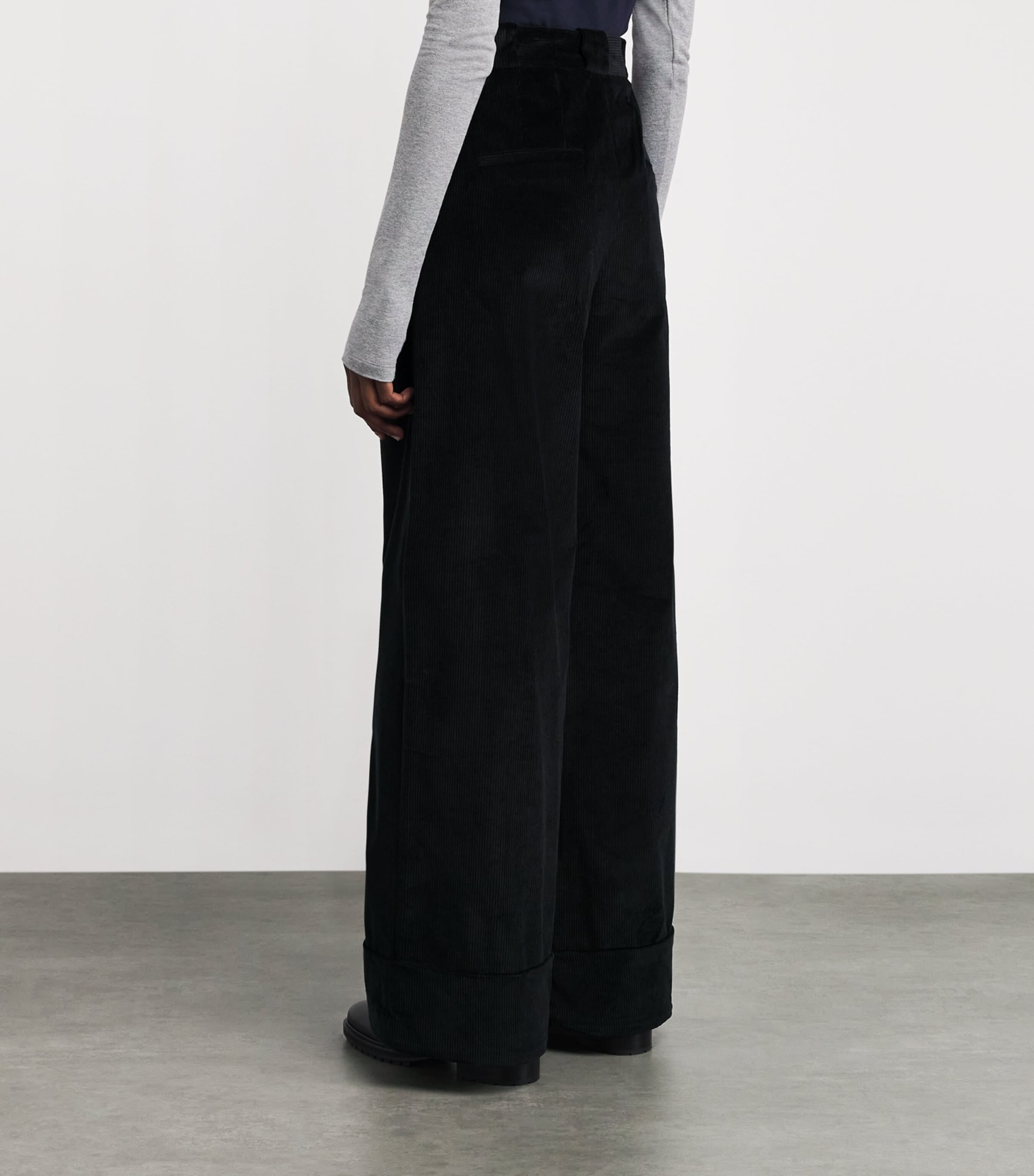 Corduroy Wide-Leg Tailored Trousers BLACK Image 4