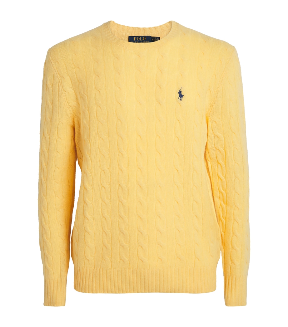 Polo Ralph Lauren Mens Wool-Cashmere Cable-Knit Sweater Yellow Image 1