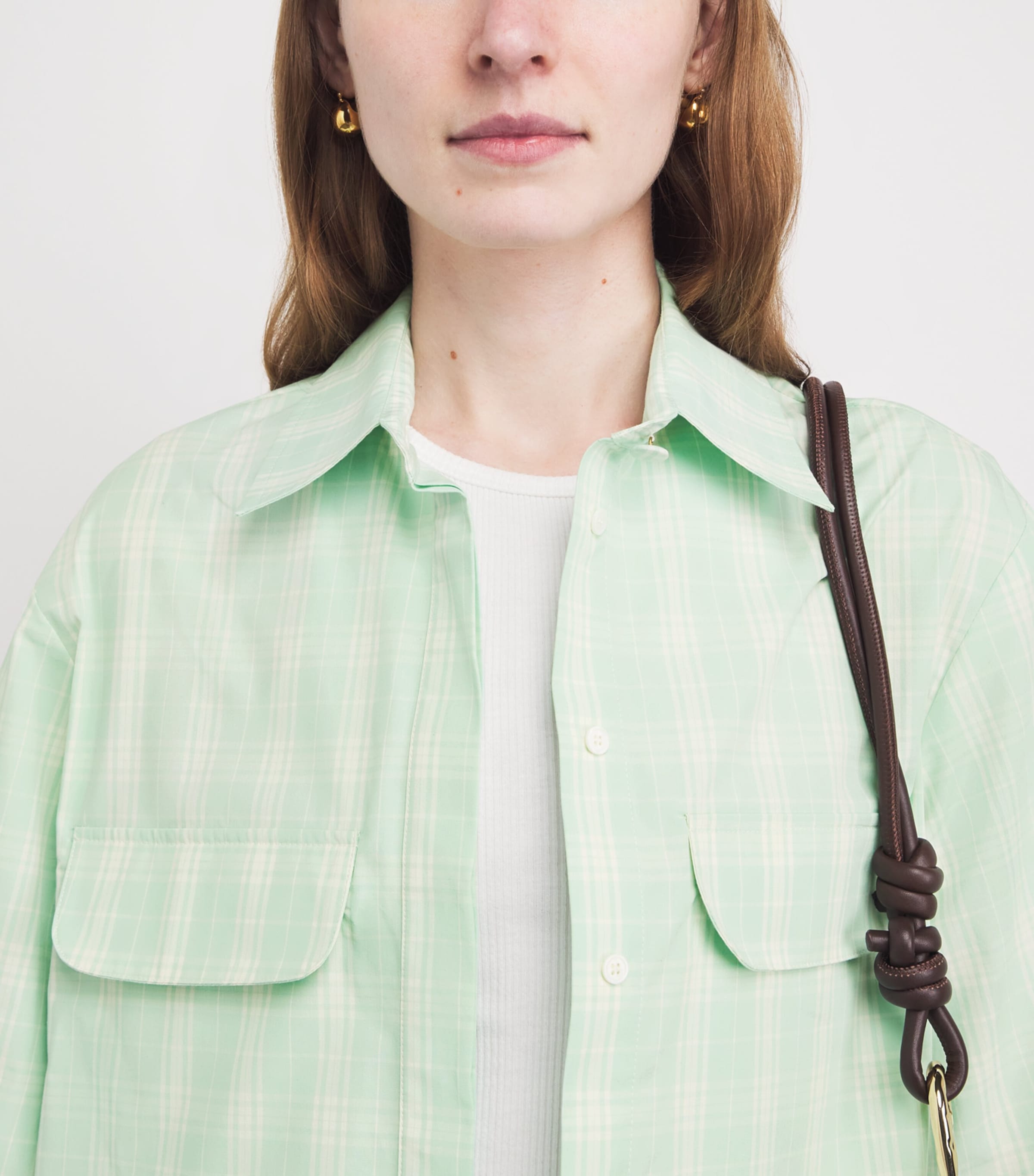 Sandro Paris Womens Cotton Check Shirt Green / Ecru Image 3