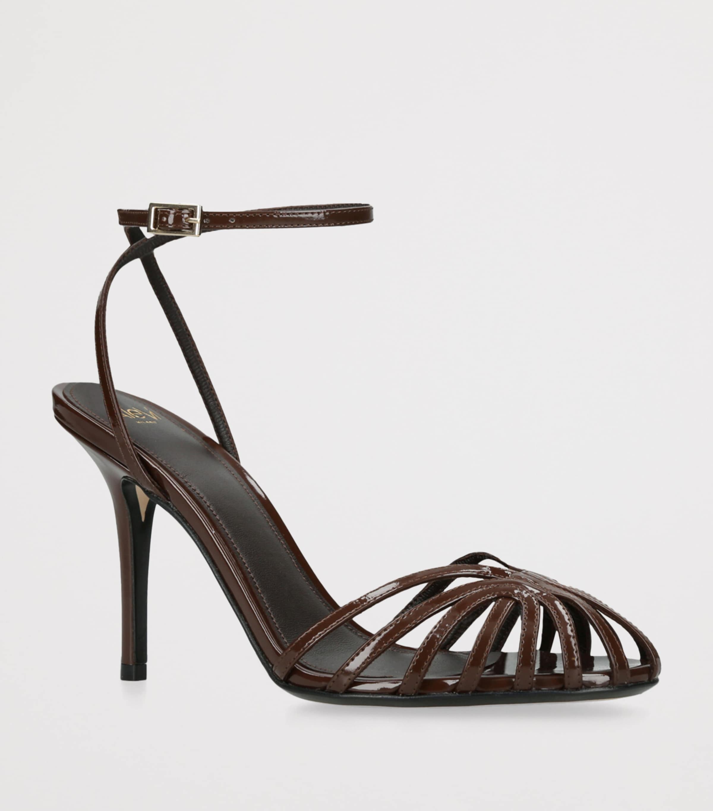 Alevì Patent Leather Blake Heeled Sandals 95 Dark Brown Image 3