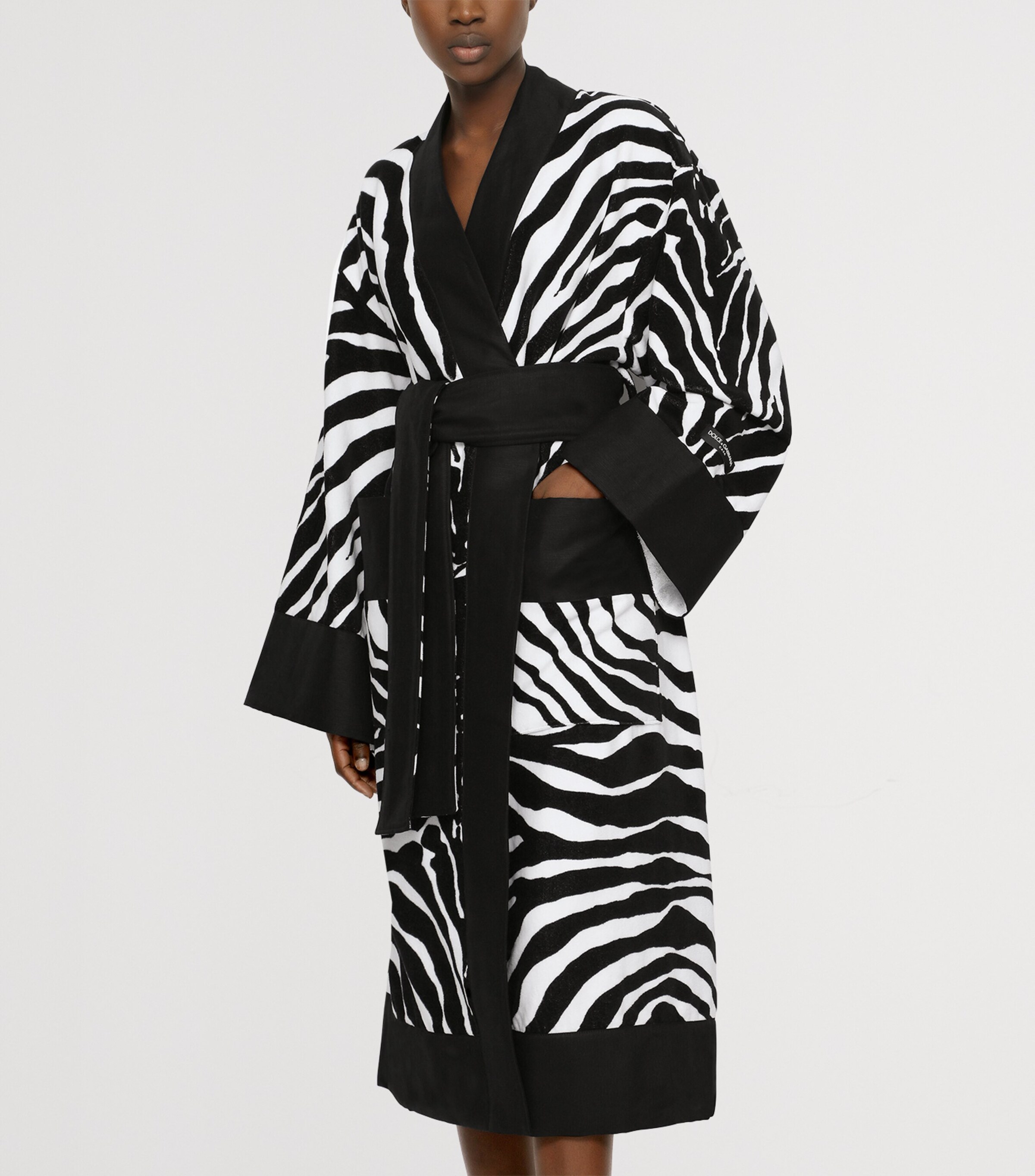Dolce&Gabbana Casa Terry Cotton Zebra Print Robe Zebra Nero Image 5