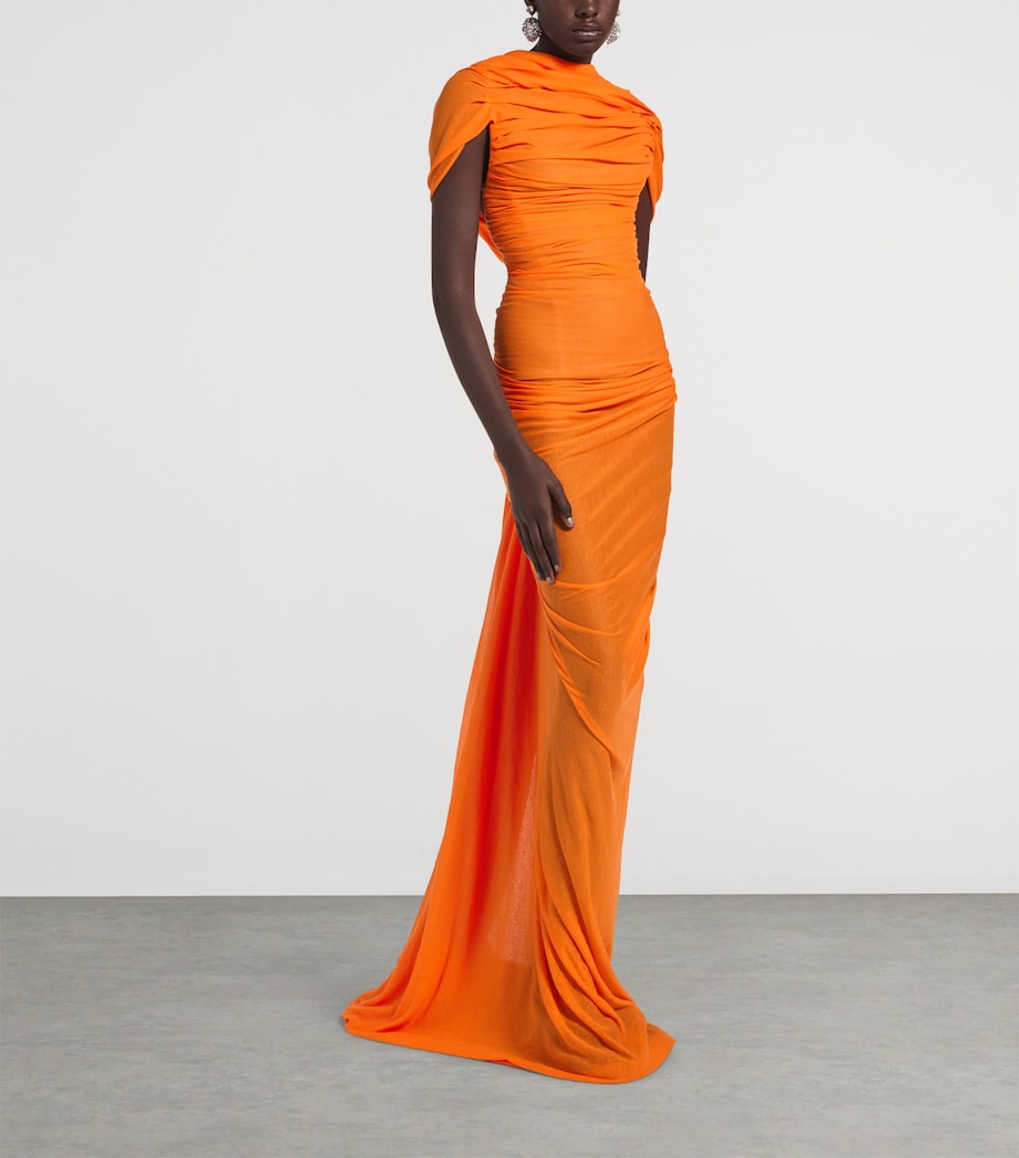 balenciaga orange dress Balenciaga Silk-Wool Draped Cape Midi Dress, Sunset Red, Women's, 36, Casual & Work Dresses Wool Dresses