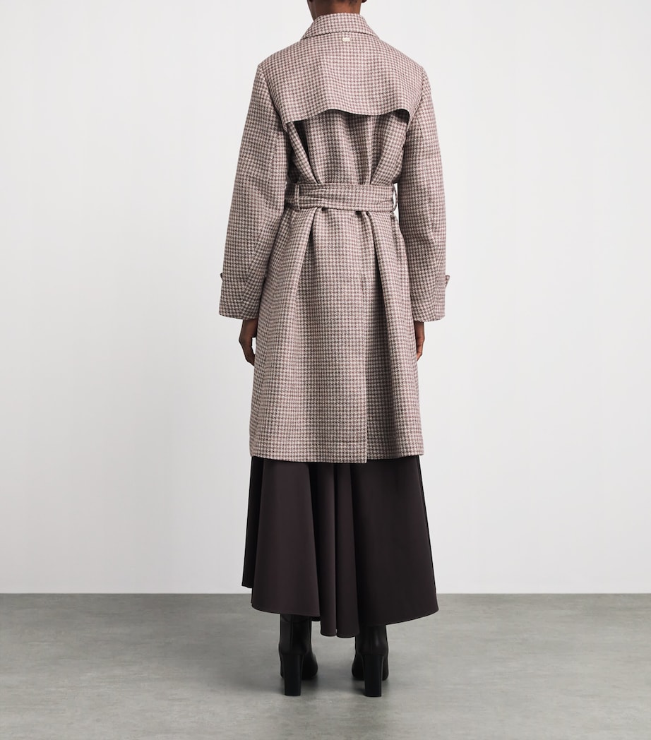 Agnona Womens Wool-Silk-Linen Belted Coat Dark Pink White Corallin Image 5