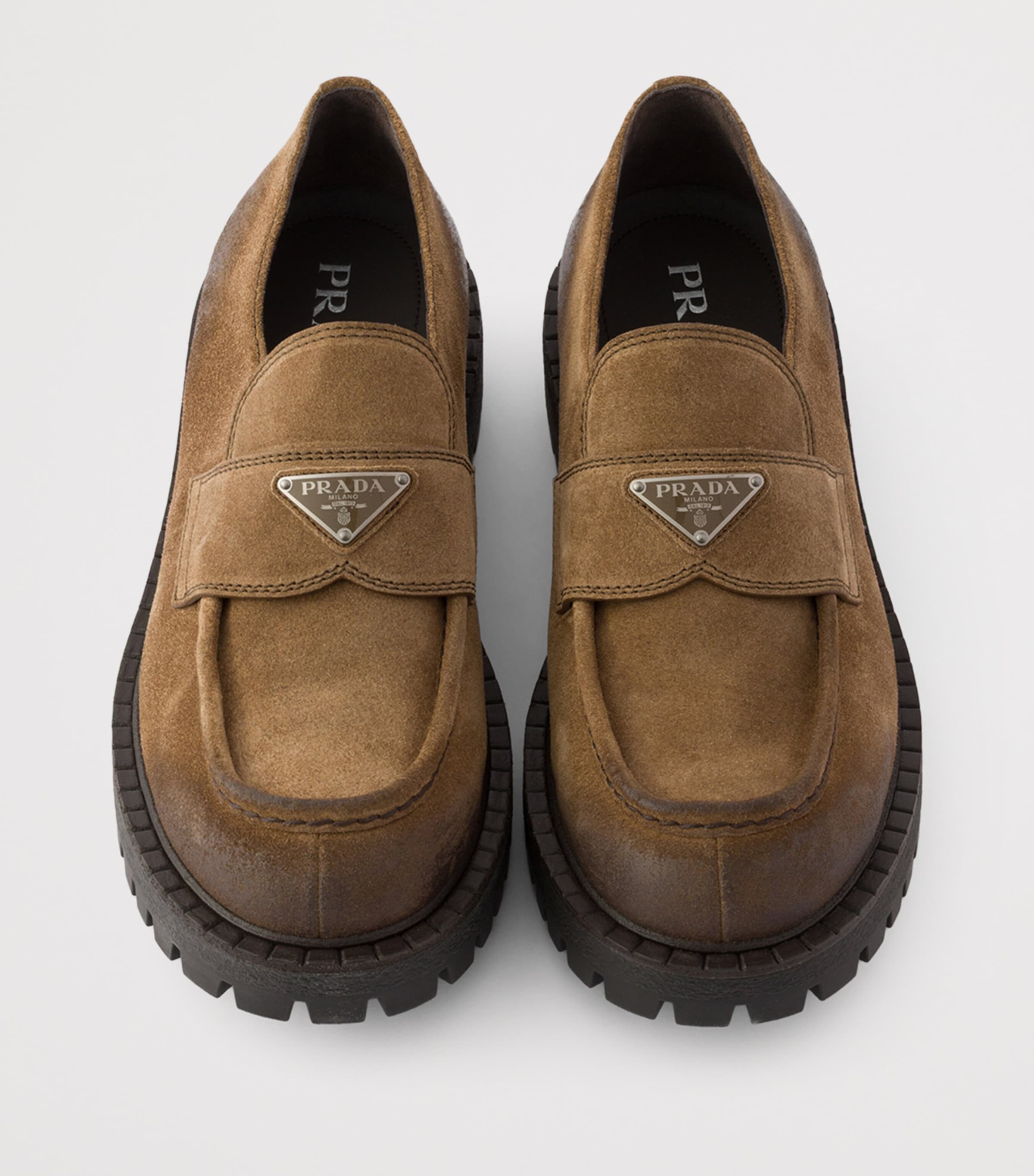 Prada Suede Aged Chunky Loafers Brown Image 4