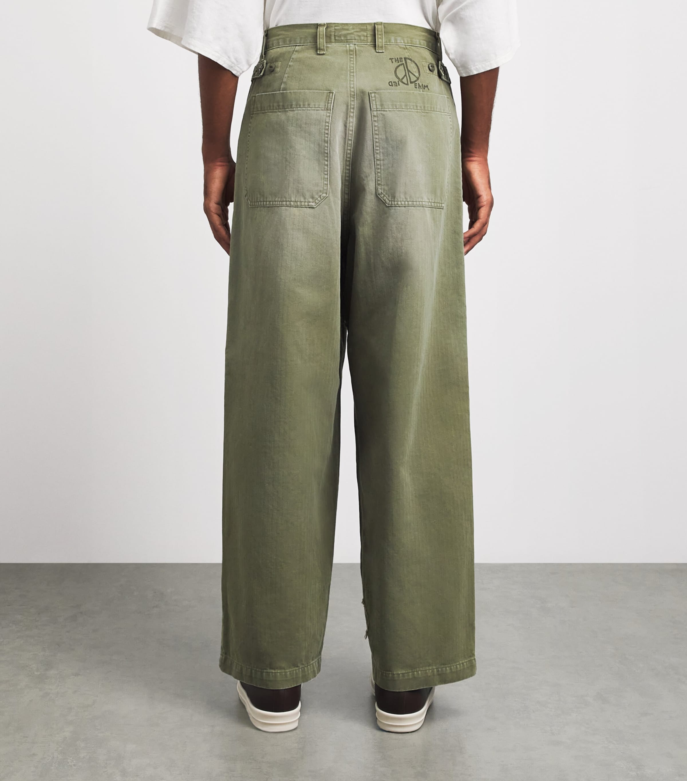 Kapital Mens Fatigue Herringbone Baggie Jeans Khaki Image 5