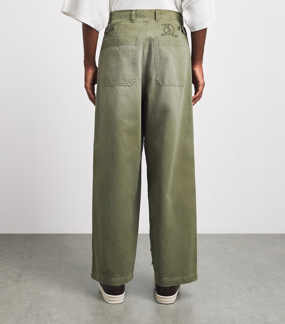 Kapital Mens Fatigue Herringbone Baggie Jeans Khaki Image 5