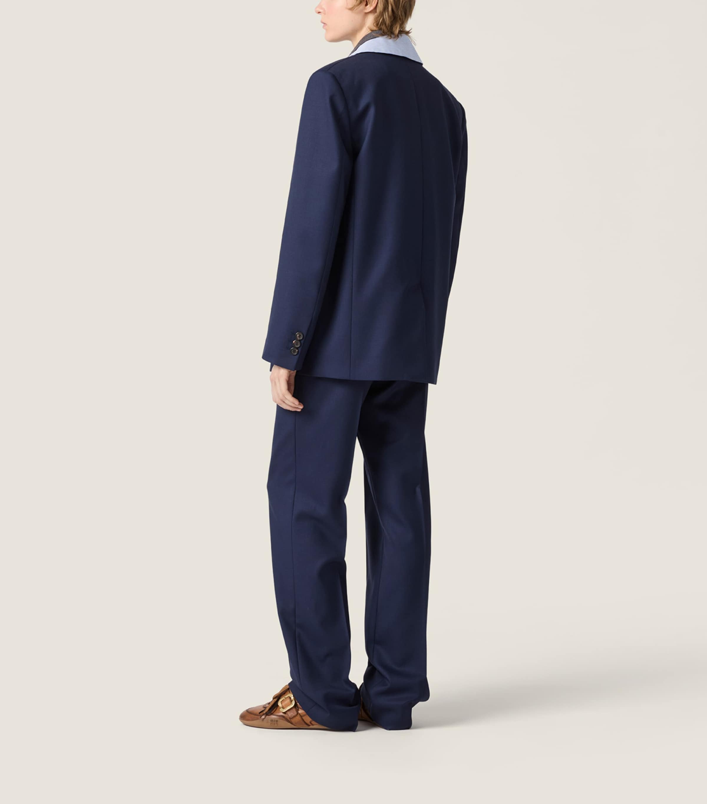 Miu Miu Womens Fleece Wool Straight Trousers Blue Image 3